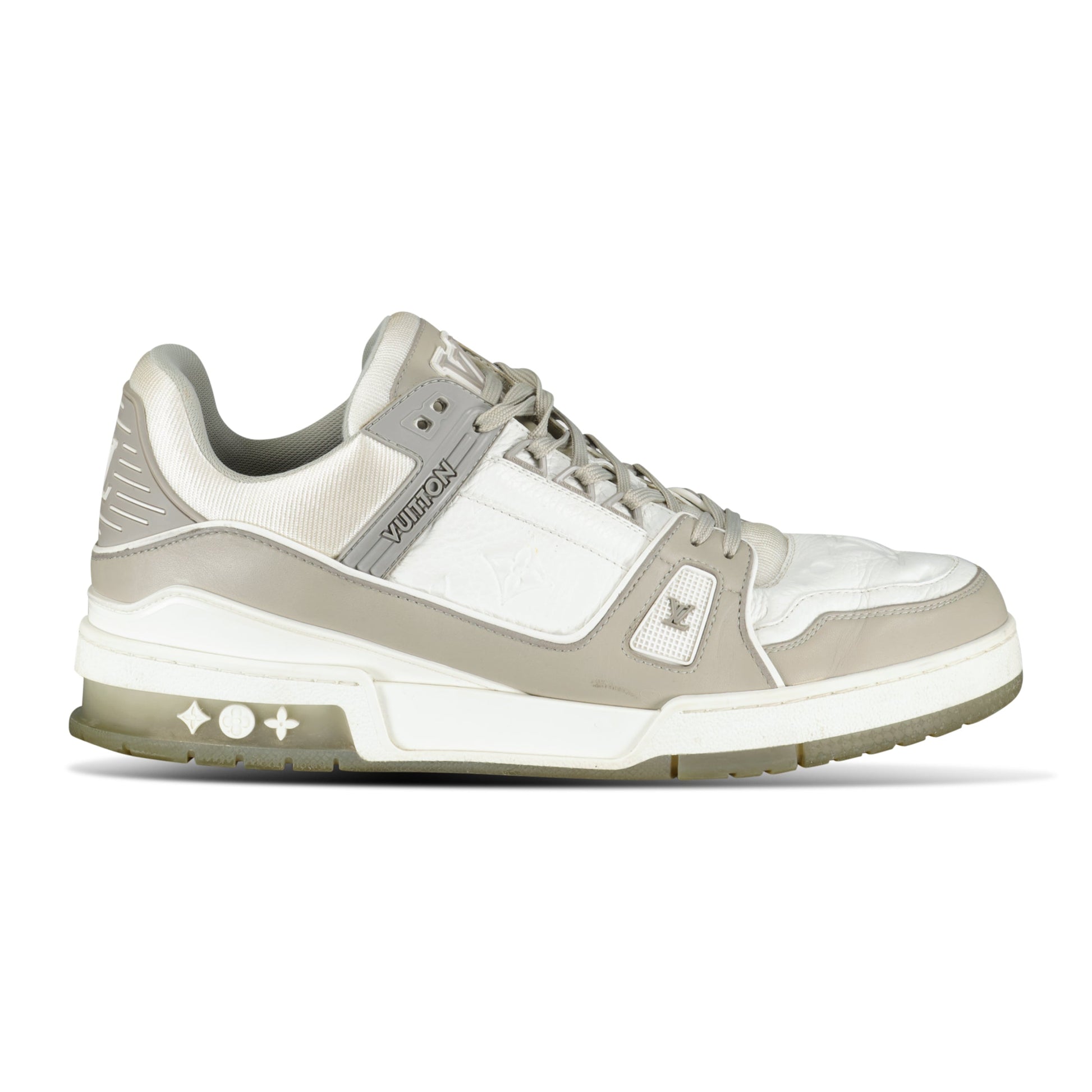LOUIS VUITTON GREY LV SNEAKER - UK 8.5 (Fit 9.5) - Affluent ArchivesUsed HIGH END DESIGNER CLOTHING