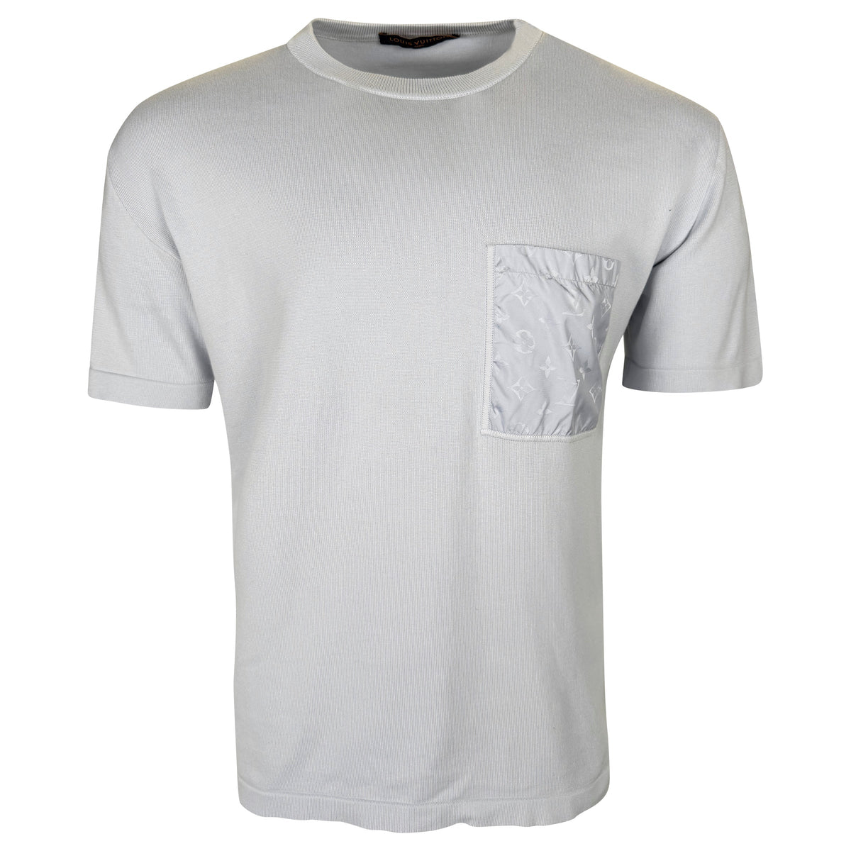 LOUIS VUITTON LIGHT BLUE TECHNICAL MONOGRAM POCKET T SHIRT - LARGE | PRE OWNED - Affluent ArchivesUsed HIGH END DESIGNER CLOTHING