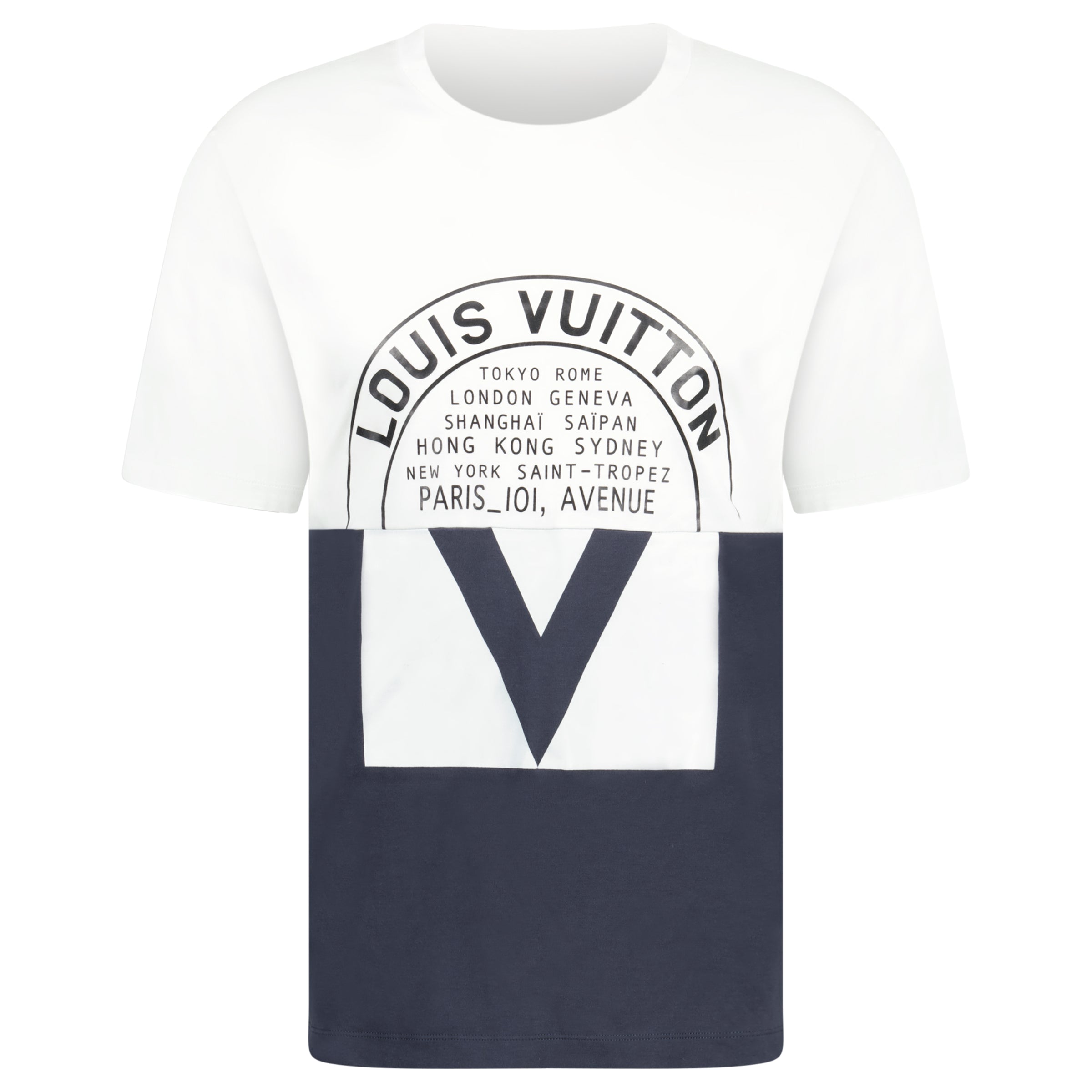 LOUIS VUITTON LOGO T SHIRT WHITE/NAVY - LARGE - affluentarchivesUsed HIGH END DESIGNER CLOTHING