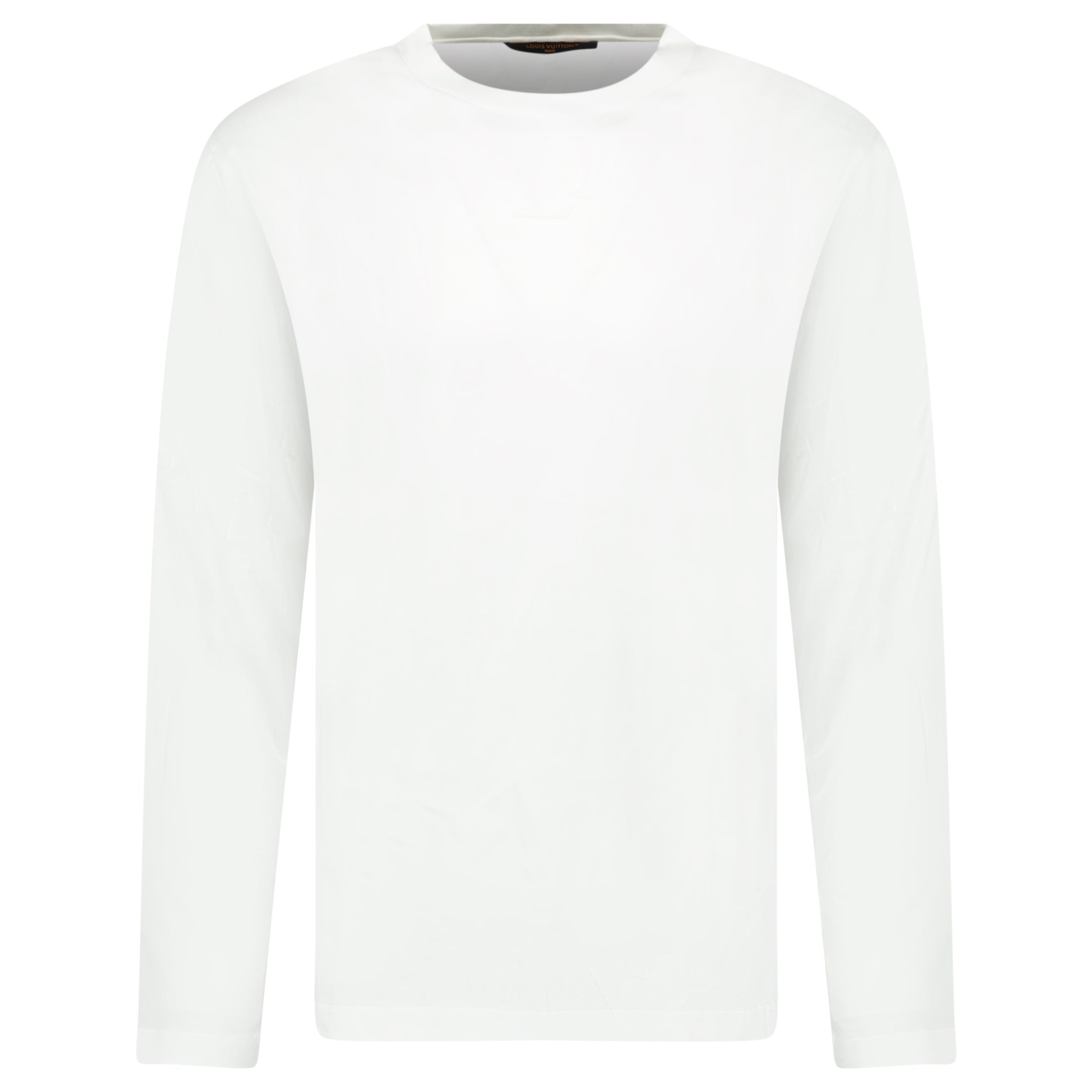LOUIS VUITTON LONG SLEEVED WHITE EMBOSSED T SHIRT - SMALL (Fits M) - Affluent ArchivesUsed HIGH END DESIGNER CLOTHING