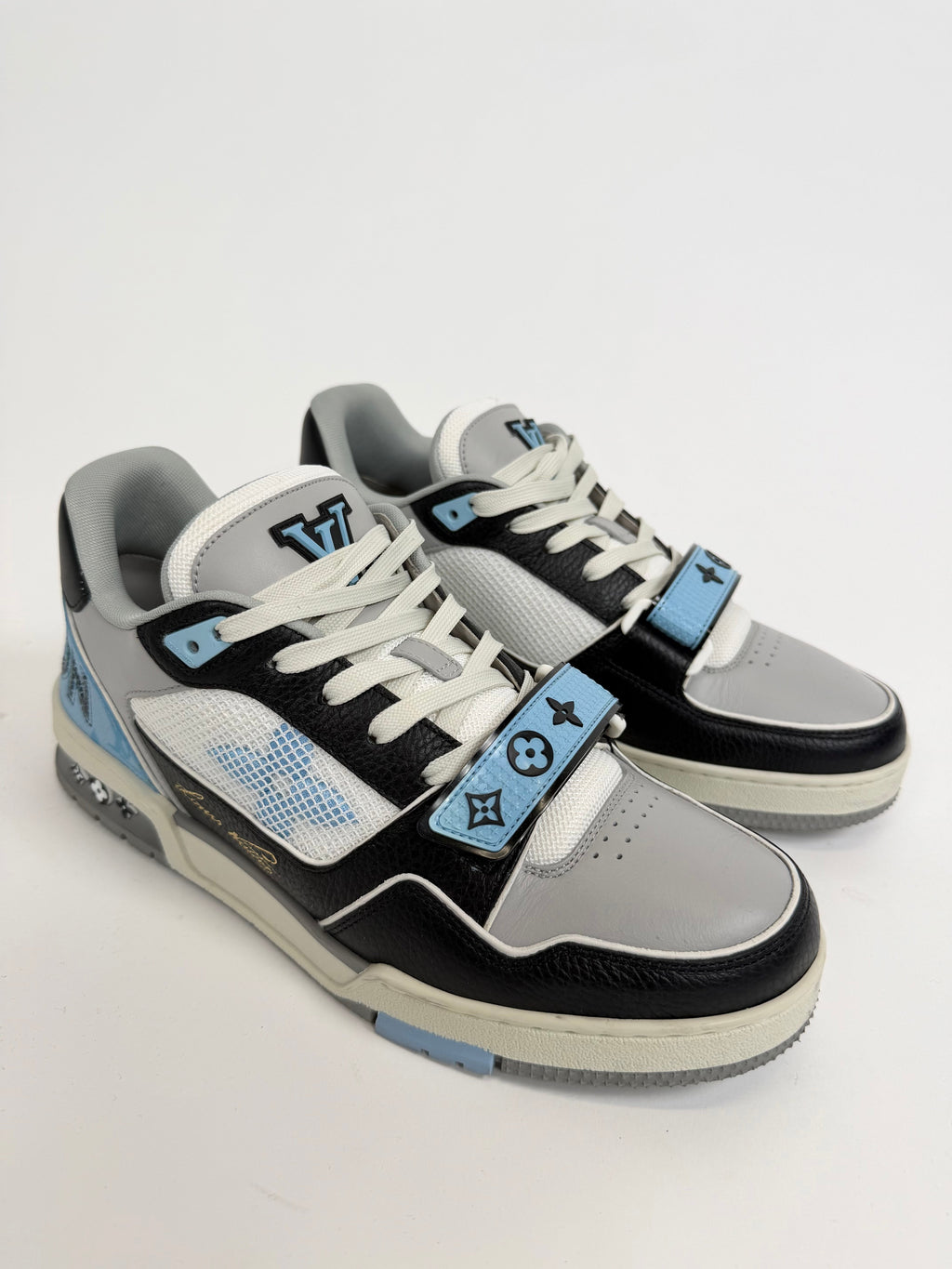 LOUIS VUITTON LV LIGHT BLUE / BLACK GREY SNEAKER - UK 7.5 (Fits 8.5) - Affluent ArchivesUsed HIGH END DESIGNER CLOTHING