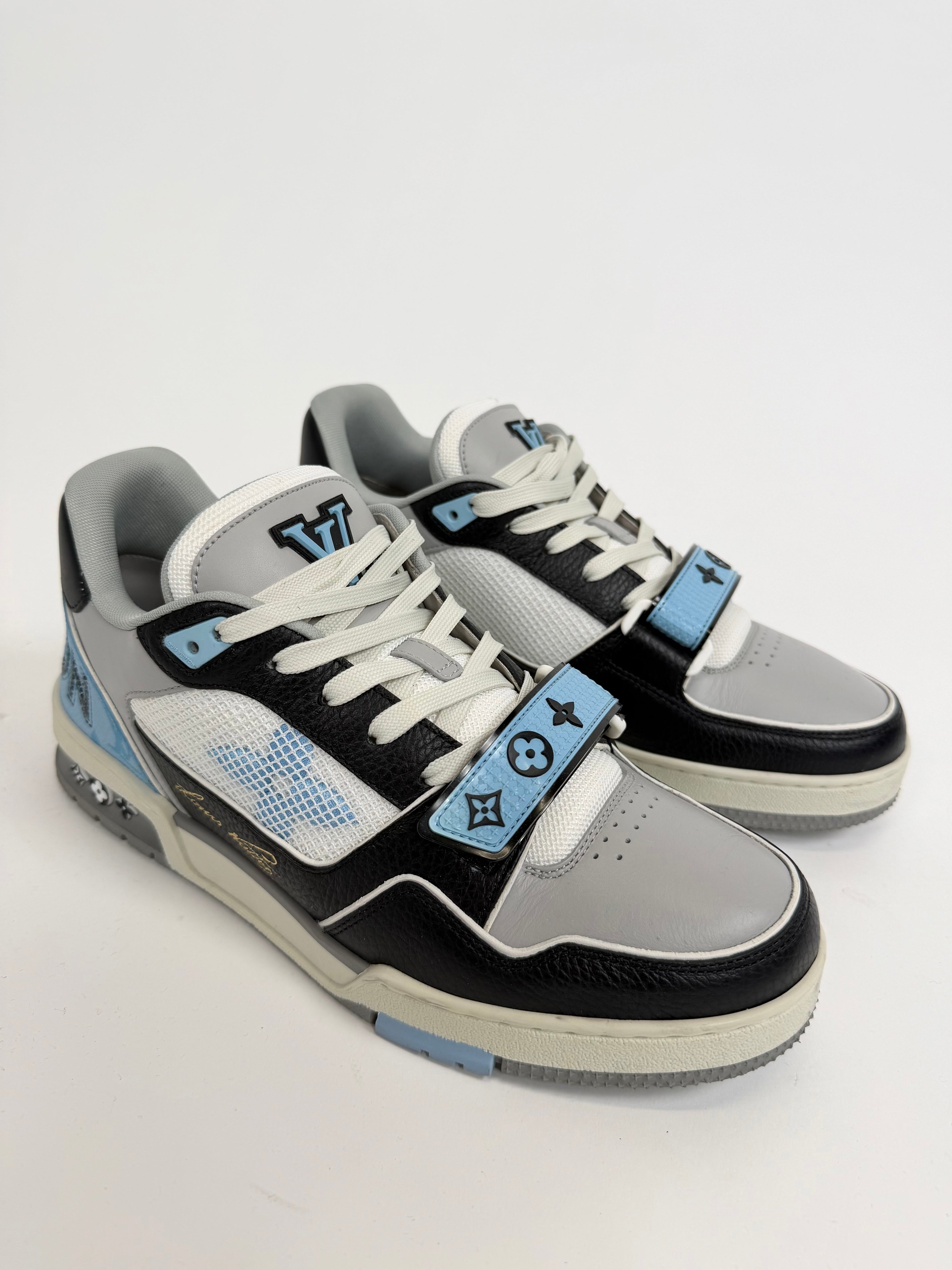 LOUIS VUITTON LV LIGHT BLUE / BLACK GREY SNEAKER - UK 7.5 (Fits 8.5) - Affluent ArchivesUsed HIGH END DESIGNER CLOTHING