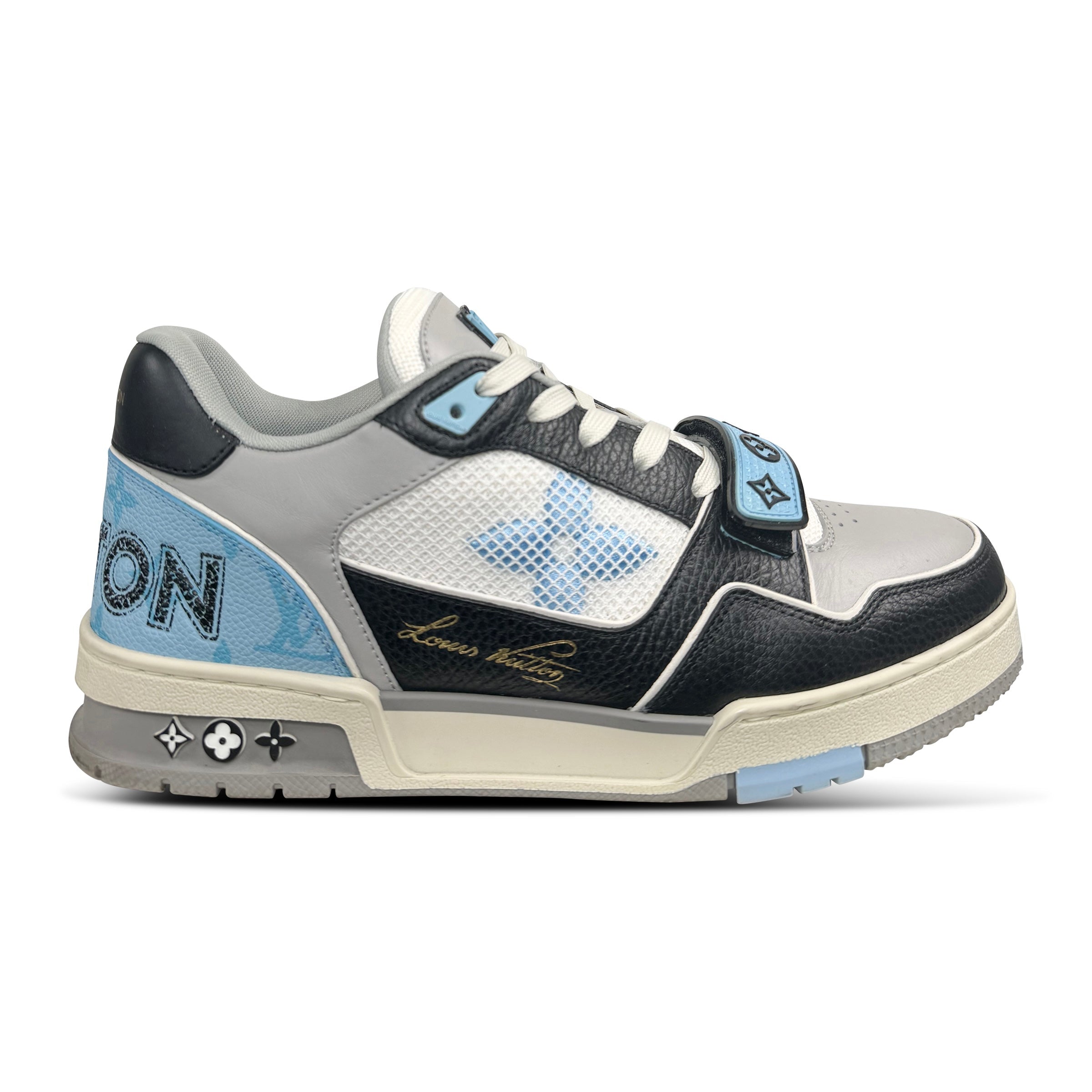 LOUIS VUITTON LV LIGHT BLUE / BLACK GREY SNEAKER - UK 7.5 (Fits 8.5) - Affluent ArchivesUsed HIGH END DESIGNER CLOTHING