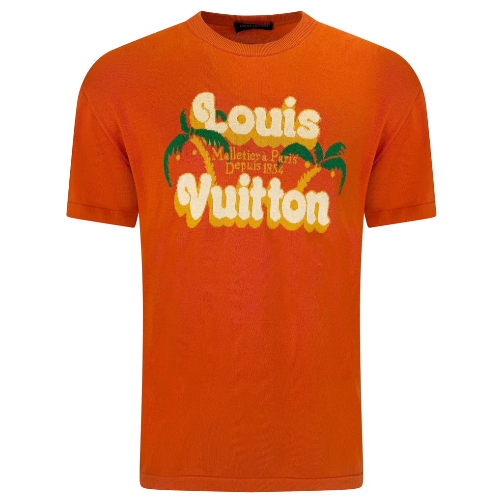 LOUIS VUITTON ORANGE KNITTED LOGO T SHIRT - MEDIUM (Fits Large) | PRE OWNED - Affluent ArchivesUsed HIGH END DESIGNER CLOTHING