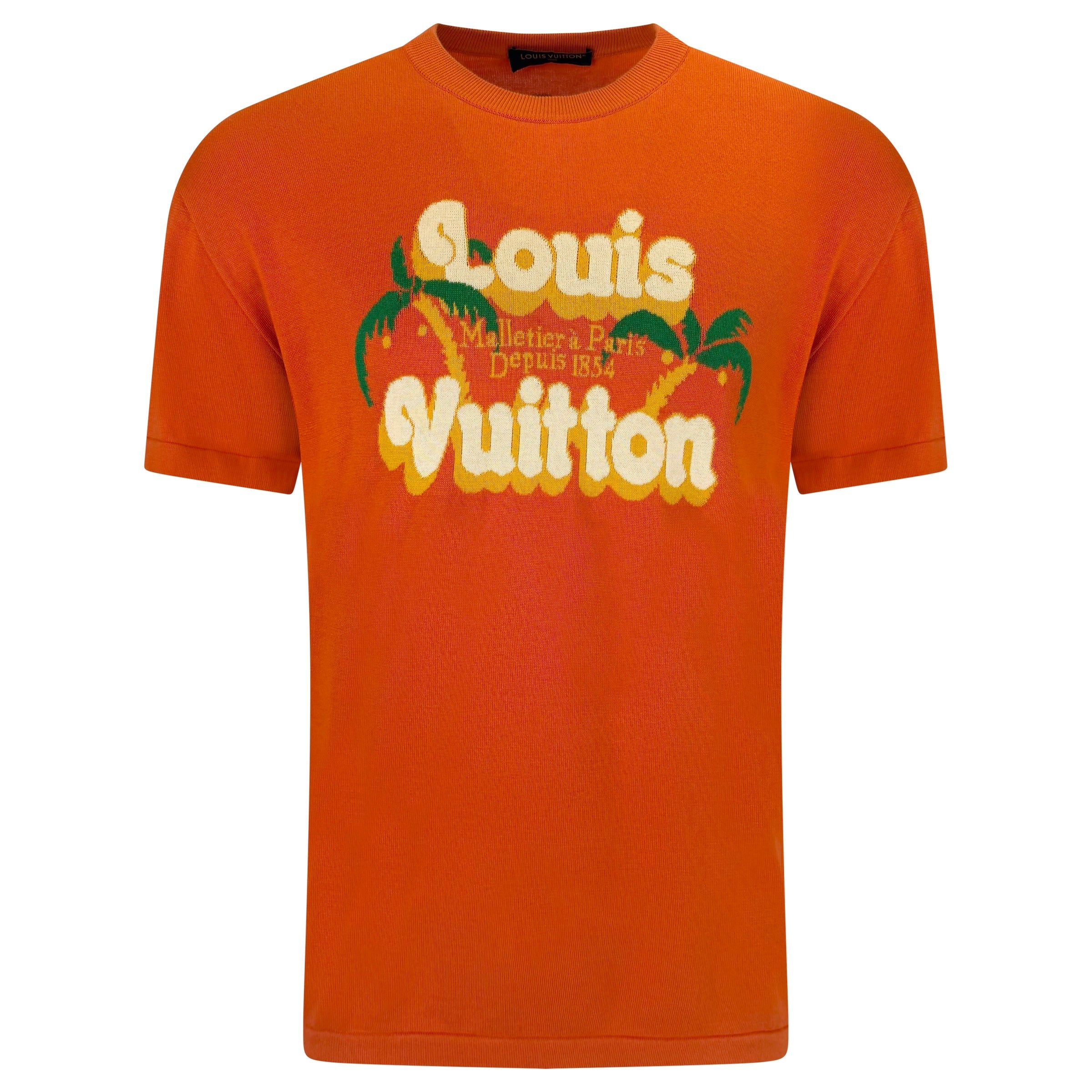 LOUIS VUITTON ORANGE KNITTED LOGO T SHIRT - MEDIUM (Fits Large) | PRE OWNED - Affluent ArchivesUsed HIGH END DESIGNER CLOTHING