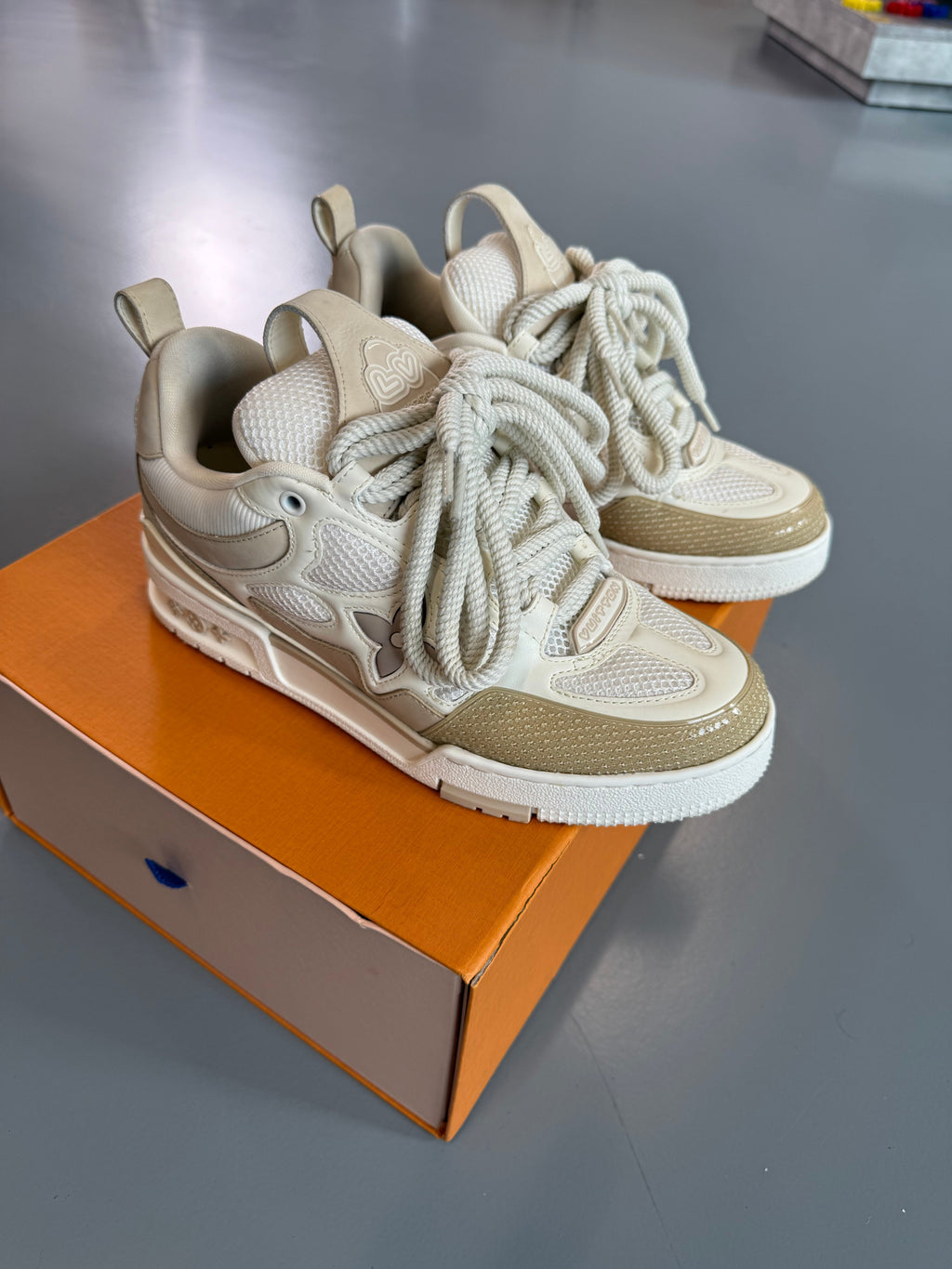 LOUIS VUITTON SKATE SNEAKER BEIGE - UK 6.5 (Fit 7.5) - Affluent ArchivesUsed HIGH END DESIGNER CLOTHING