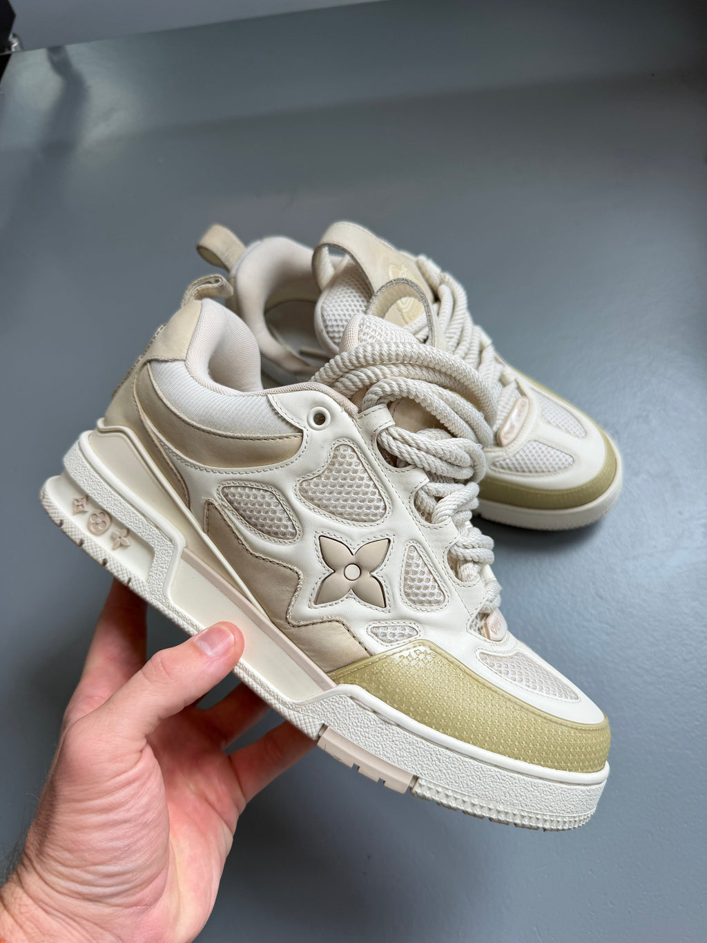 LOUIS VUITTON SKATE SNEAKER BEIGE - UK 7 (Fits 8)| PRE OWNED - Affluent ArchivesUsed HIGH END DESIGNER CLOTHING