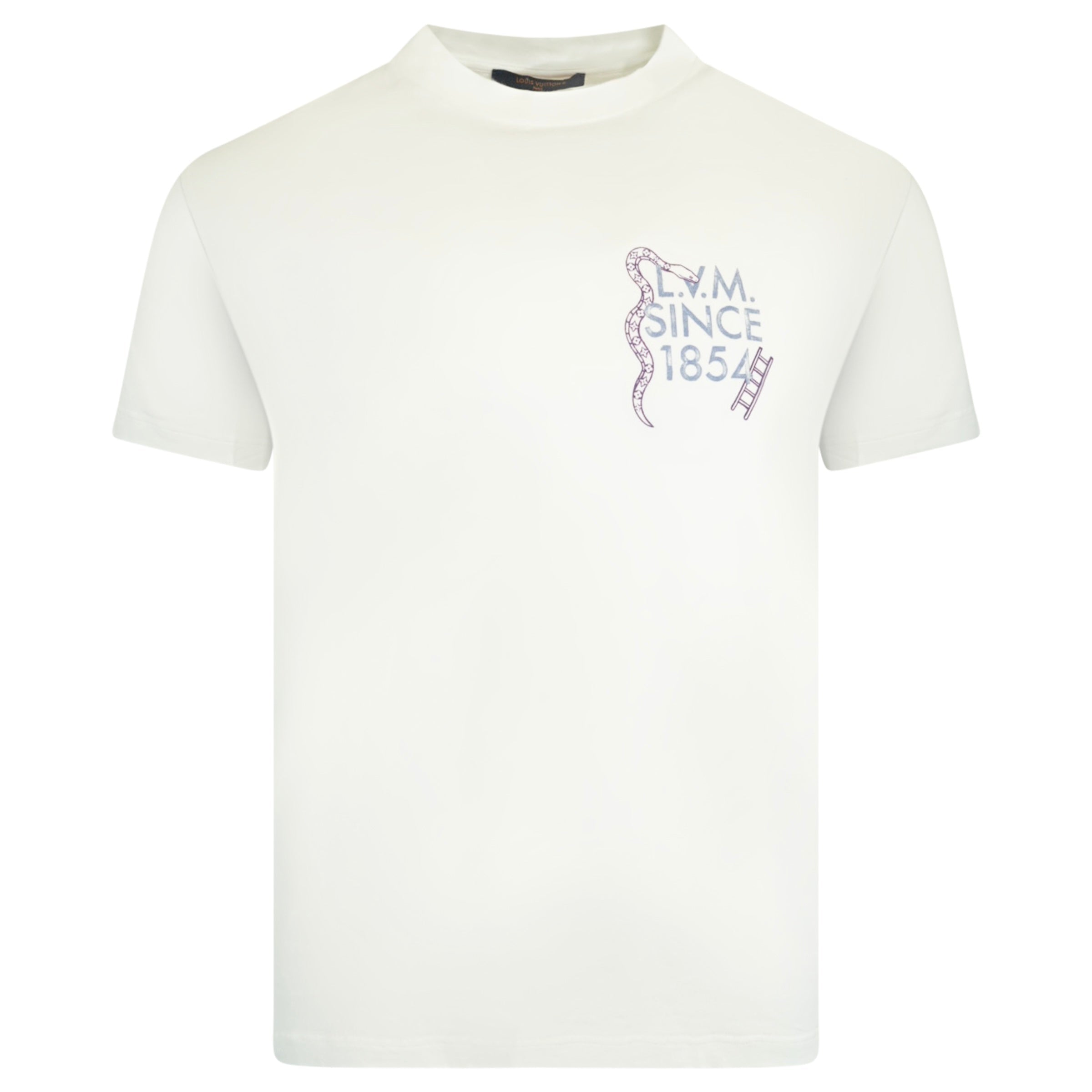 LOUIS VUITTON SNAKES & LADDER T SHIRT WHITE - MEDIUM | PRE OWNED - Affluent ArchivesUsed HIGH END DESIGNER CLOTHING