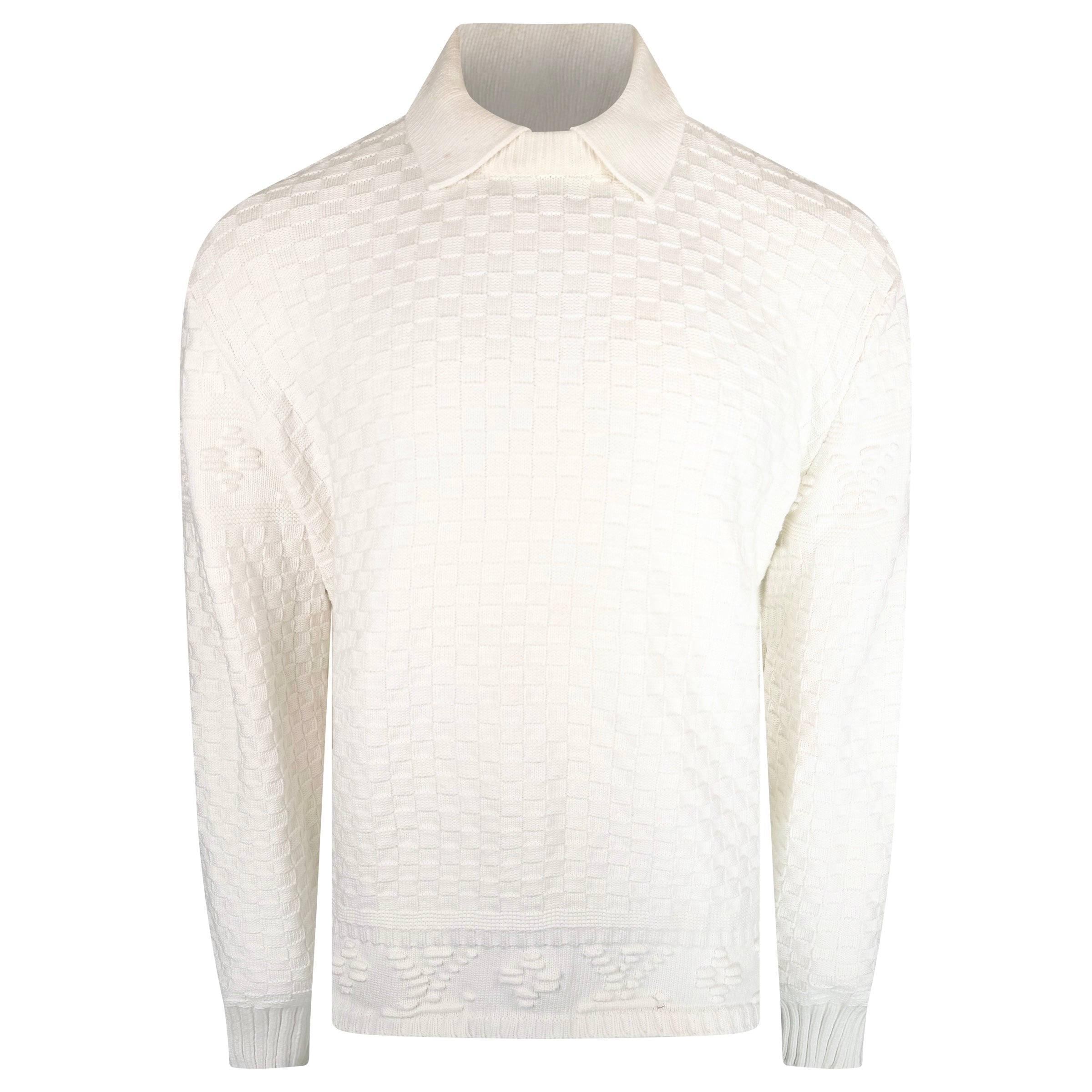 LOUIS VUITTON WHITE DAMIER COLLARED SWEATSHIRT - XL | PRE OWNED - Affluent ArchivesUsed HIGH END DESIGNER CLOTHING