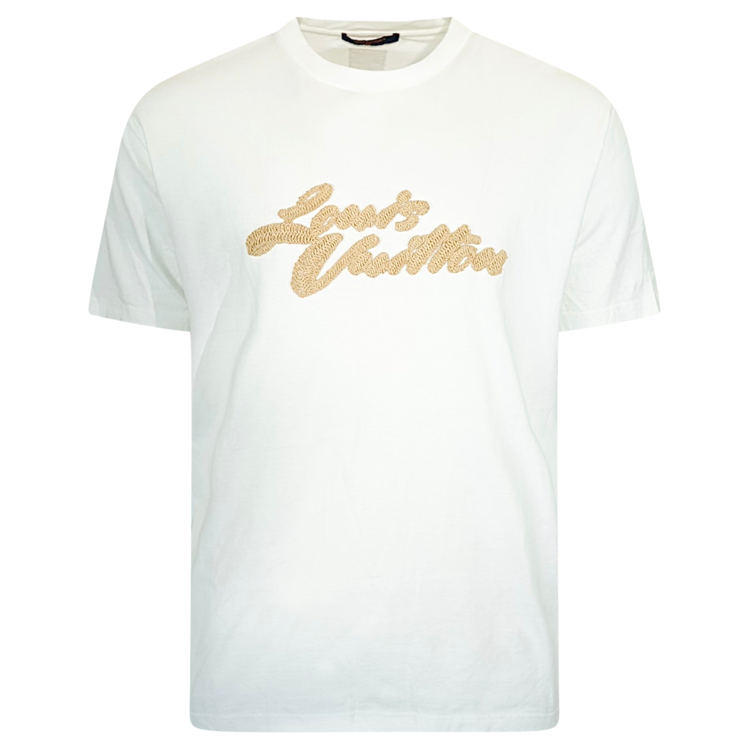 LOUIS VUITTON WHITE EMBROIDED T SHIRT - Fits XL | PRE OWNED - Affluent ArchivesUsed HIGH END DESIGNER CLOTHING