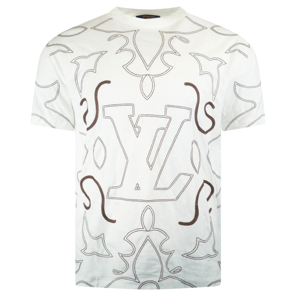 LOUIS VUITTON WHITE EMBROIDERED COTTON T SHIRT - LARGE | PRE OWNED - Affluent ArchivesUsed HIGH END DESIGNER CLOTHING