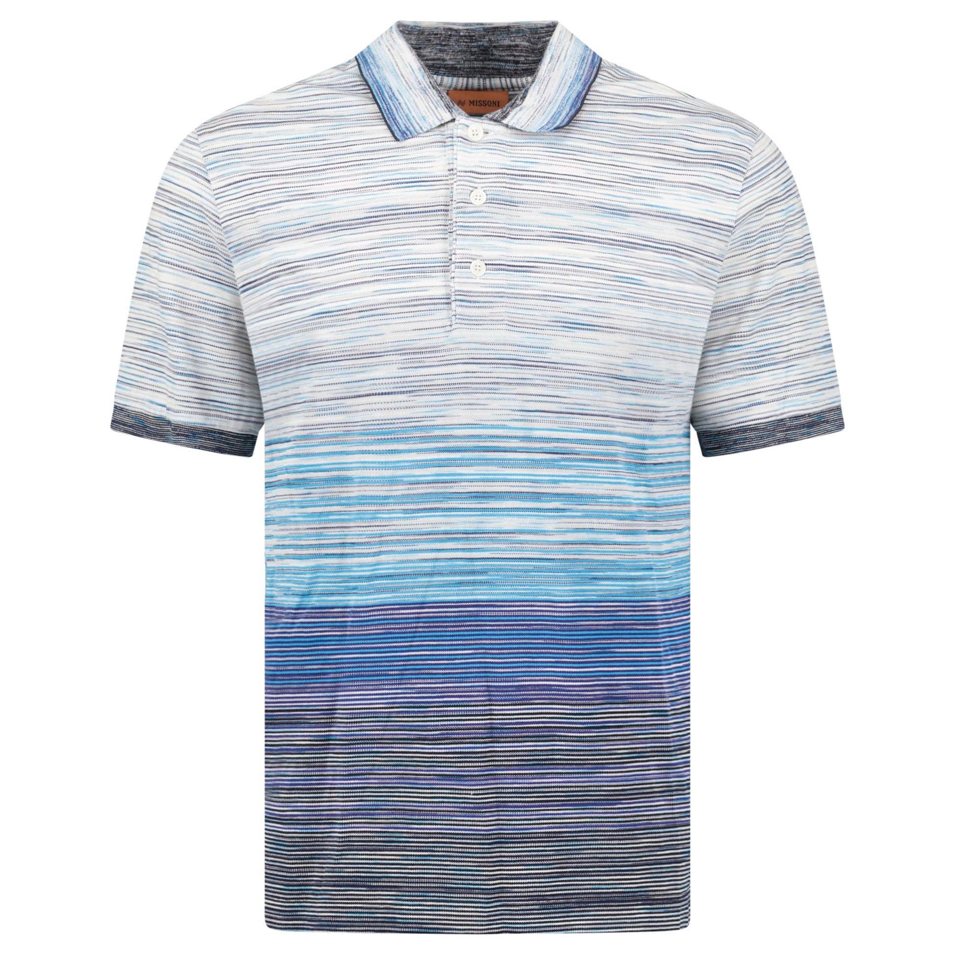 MISSONI BLUE STRIPED POLO - LARGE - Affluent ArchivesUsed HIGH END DESIGNER CLOTHING