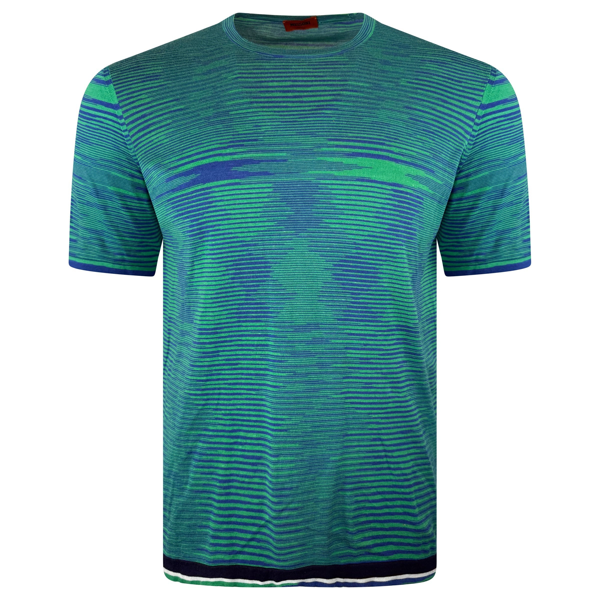 MISSONI GREEN STRIPED KNITTED T SHIRT - LARGE (Fits Medium) - Affluent ArchivesUsed HIGH END DESIGNER CLOTHING