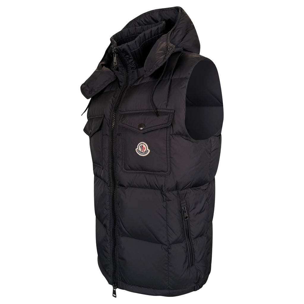 MONCLER BLACK HOODED QUILTED GILET - SIZE 4 (L) | PRE OWNED - Affluent ArchivesUsed HIGH END DESIGNER CLOTHING