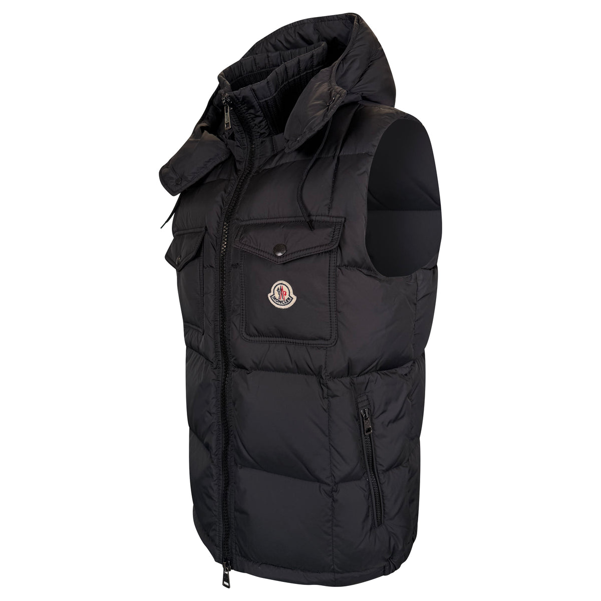 MONCLER BLACK HOODED QUILTED GILET - SIZE 4 (L) | PRE OWNED - Affluent ArchivesUsed HIGH END DESIGNER CLOTHING