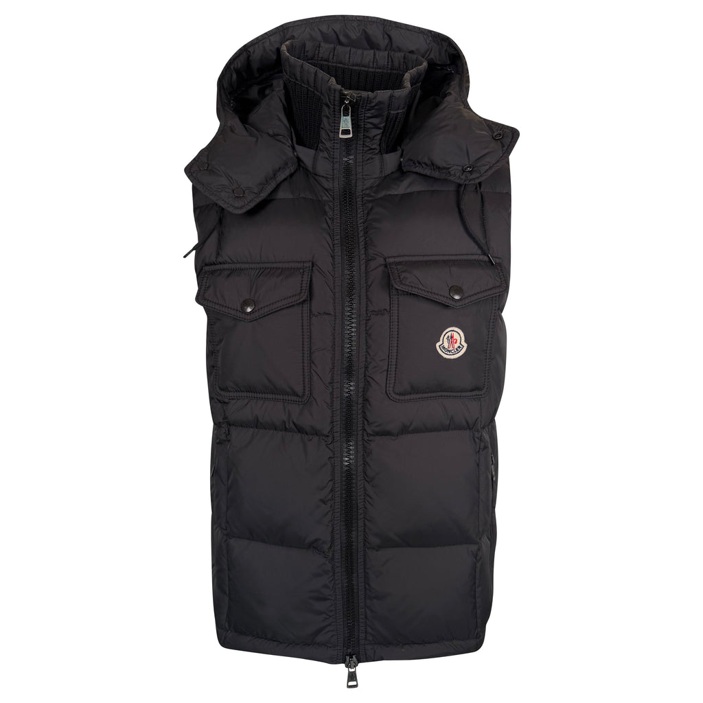 MONCLER BLACK HOODED QUILTED GILET - SIZE 4 (L) | PRE OWNED - Affluent ArchivesUsed HIGH END DESIGNER CLOTHING