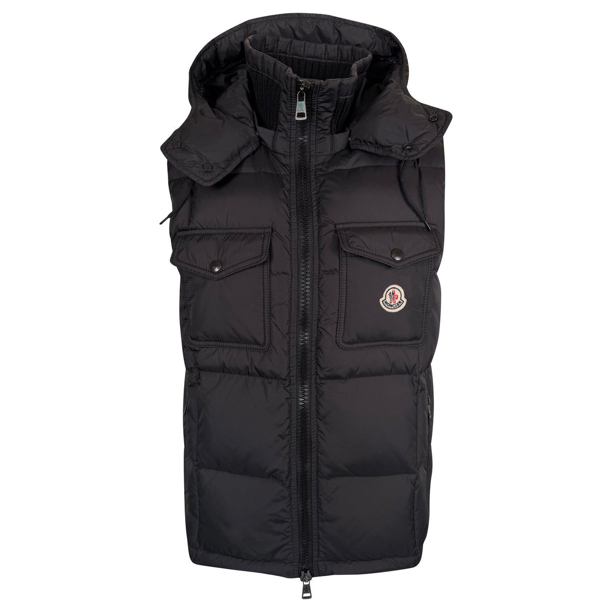 MONCLER BLACK HOODED QUILTED GILET - SIZE 4 (L) | PRE OWNED - Affluent ArchivesUsed HIGH END DESIGNER CLOTHING