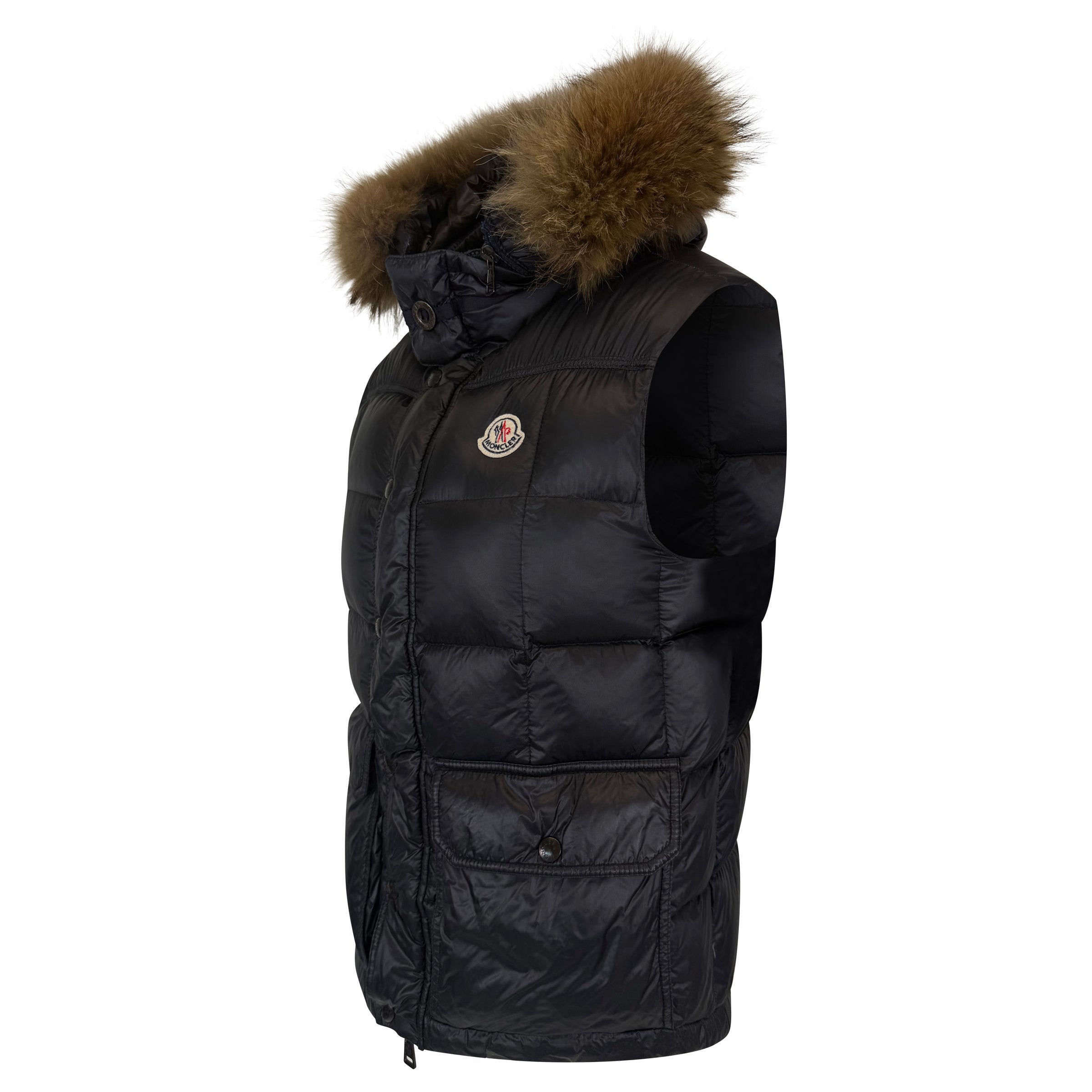 MONCLER NAVY FUR GILET - SIZE 2 (Fits Small) | PRE OWNED - Affluent ArchivesUsed HIGH END DESIGNER CLOTHING