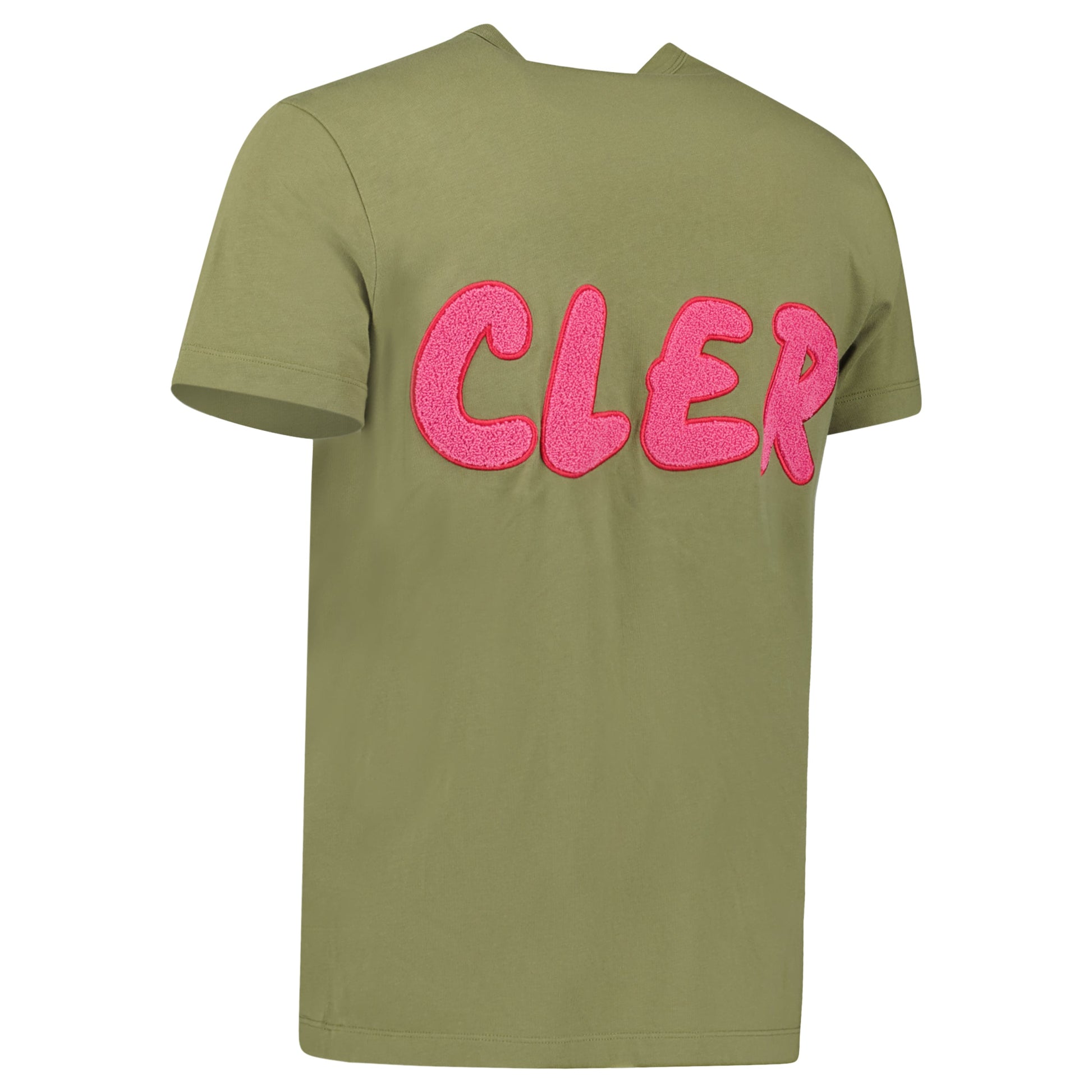 MONCLER T SHIRT KHAKI / PINK LOGO T SHIRT - LARGE (Fits M) - Affluent ArchivesUsed HIGH END DESIGNER CLOTHING