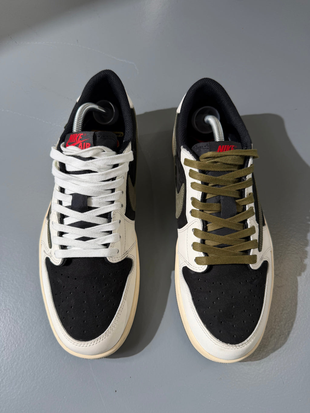 NIKE TRAVIS SCOTT X AIR JORDAN 1 REVERSE OLIVE TRAINER - UK 9.5 - Affluent ArchivesUsed HIGH END DESIGNER CLOTHING