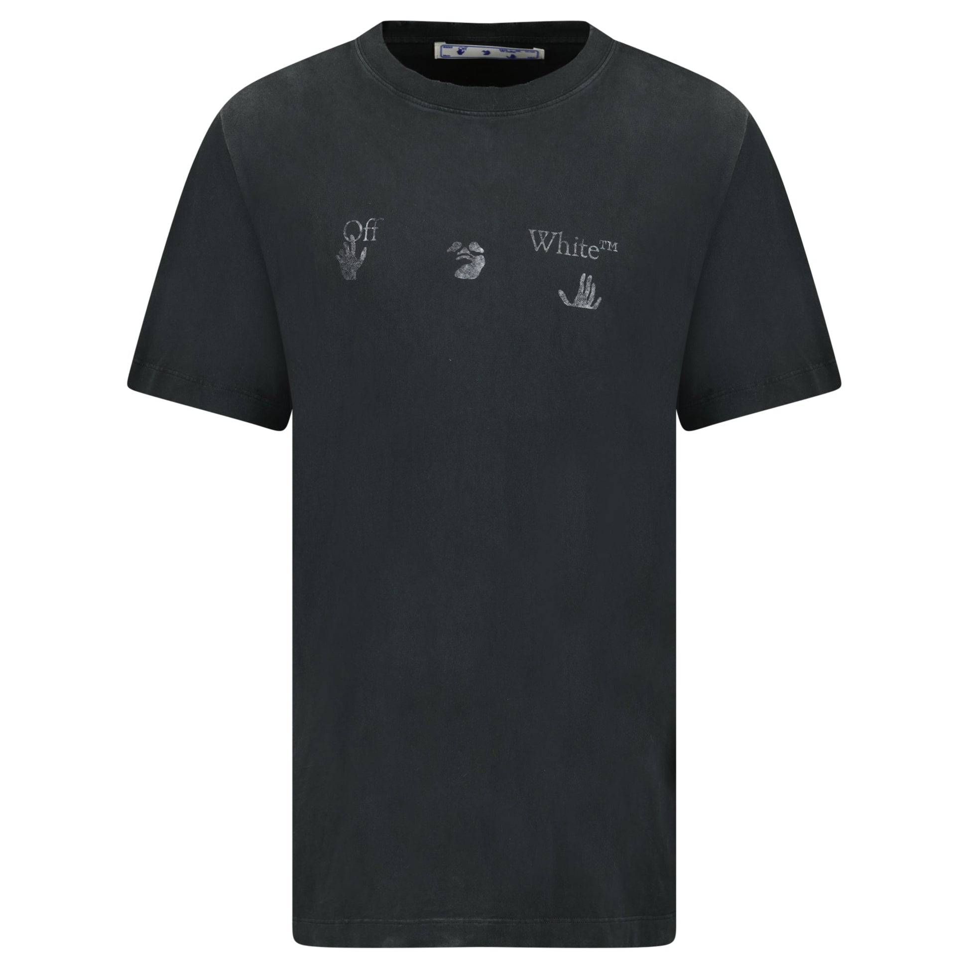 OFF WHITE BLACK DISTRESSED T SHIRT - XL (Fits XXL) - Affluent ArchivesUsed HIGH END DESIGNER CLOTHING