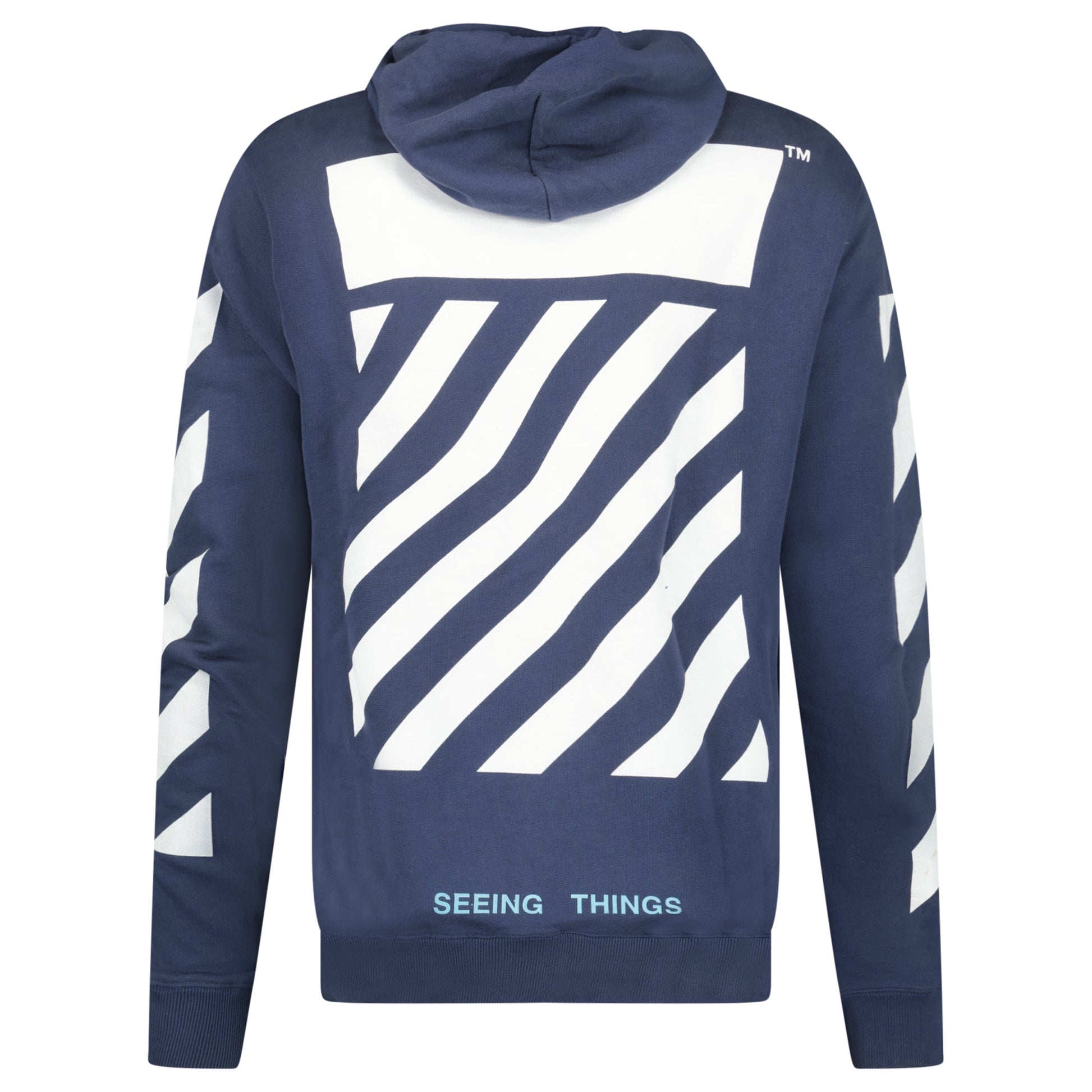 OFF WHITE HOODIE BLUE - SMALL (Fits Size Large) - Affluent ArchivesUsed HIGH END DESIGNER CLOTHING