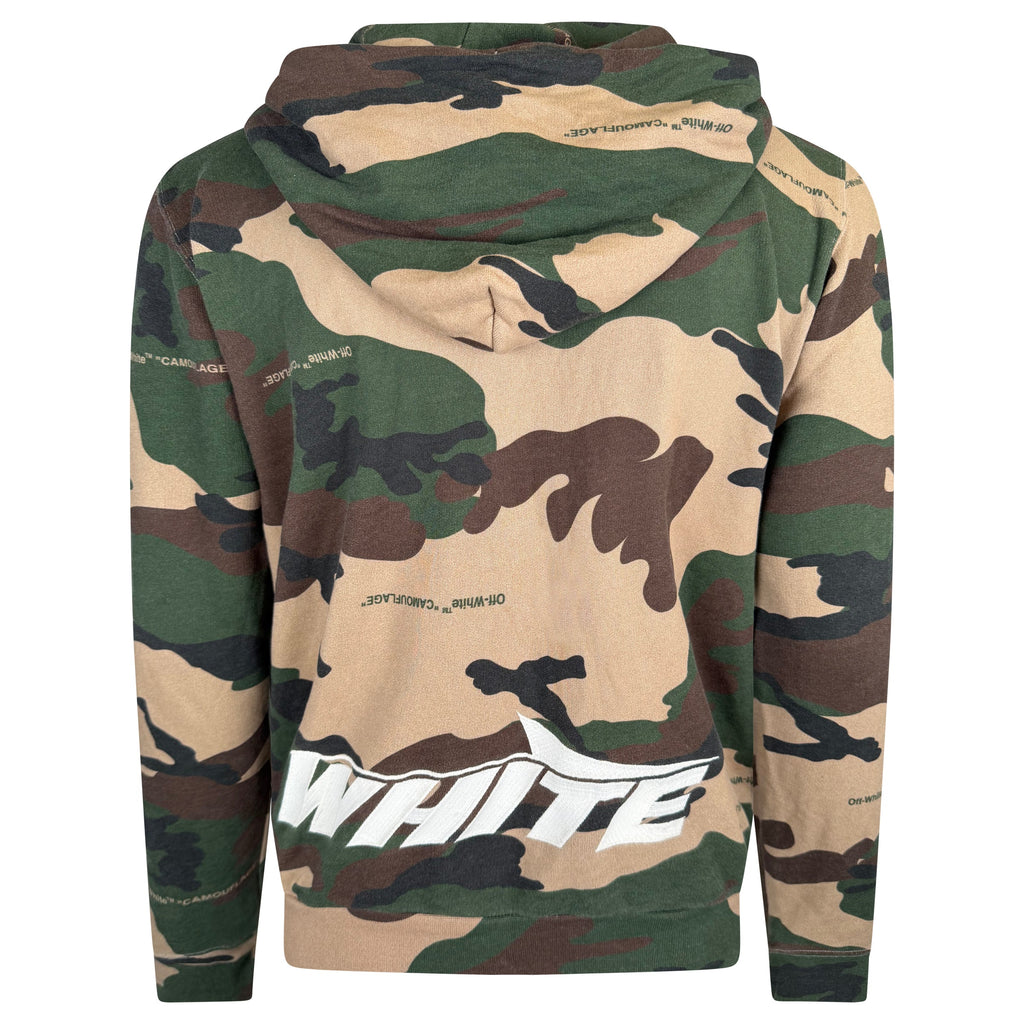 OFF WHITE KHAKI CAMO ZIP HOODIE - LARGE - Affluent ArchivesUsed HIGH END DESIGNER CLOTHING