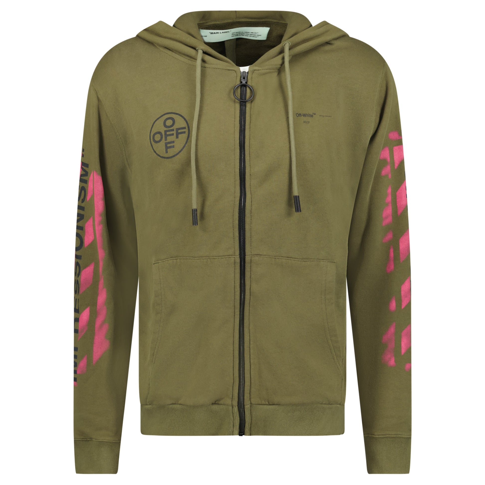 OFF WHITE KHAKI ZIP HOODIE - LARGE - Affluent ArchivesUsed HIGH END DESIGNER CLOTHING