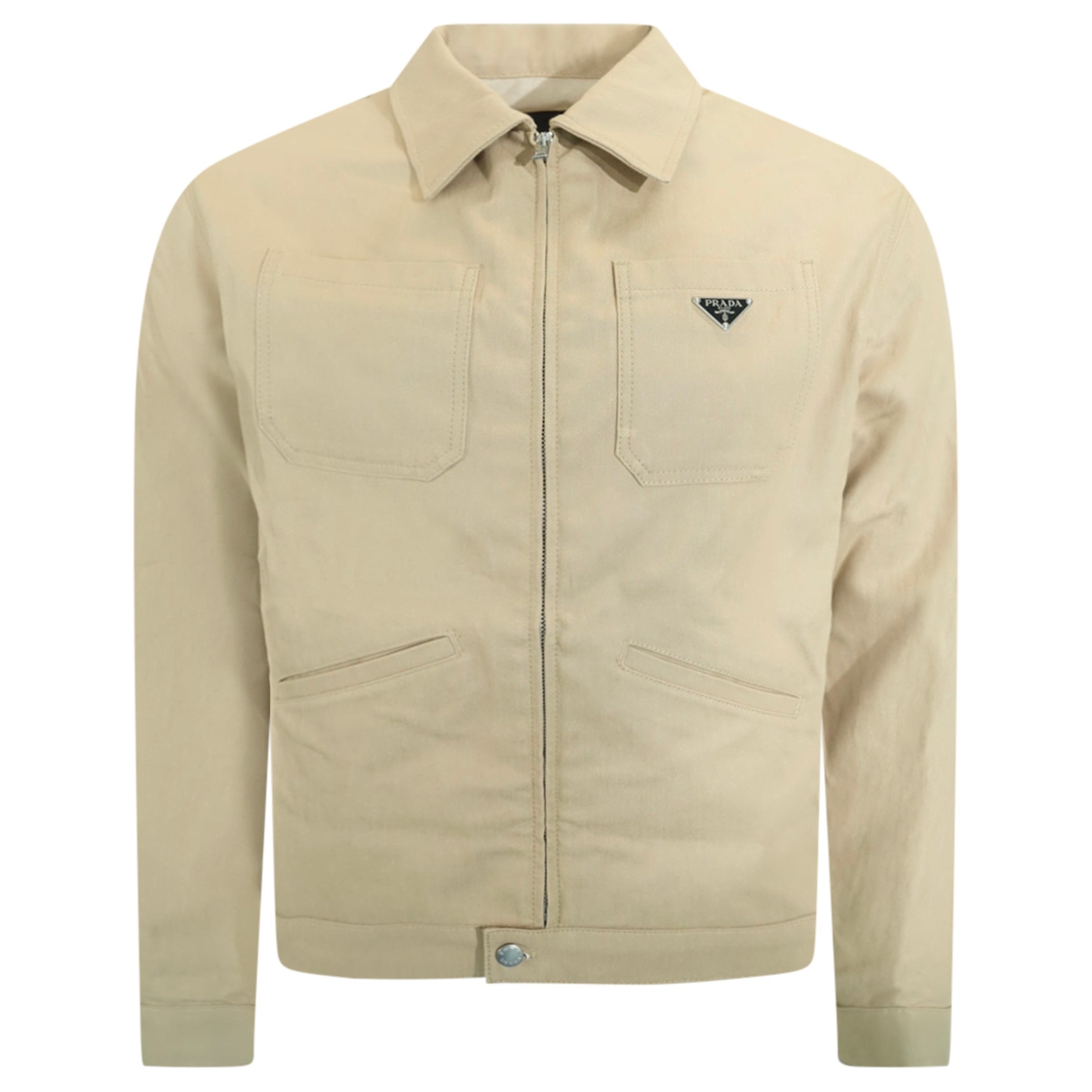 PRADA BEIGE PATCH DENIM JACKET - MEDIUM | PRE OWNED - Affluent ArchivesUsed HIGH END DESIGNER CLOTHING