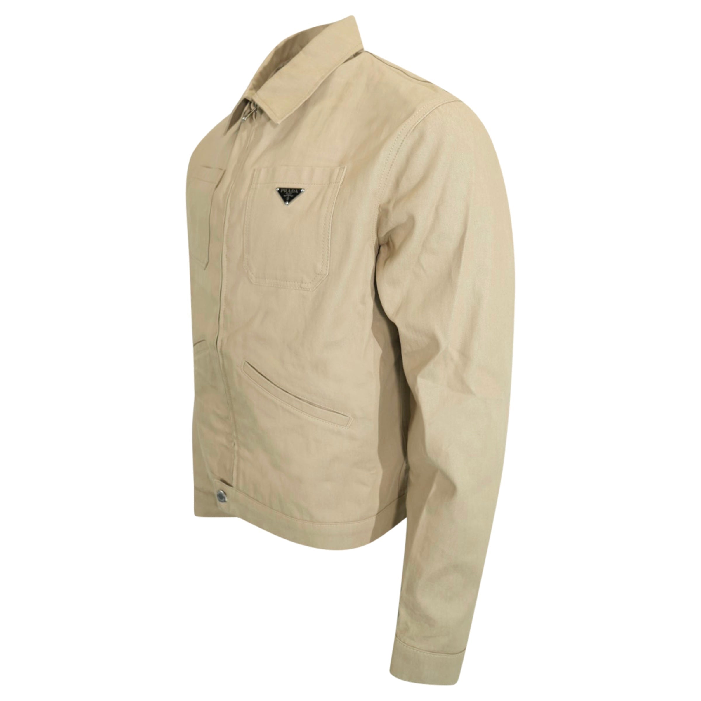 PRADA BEIGE PATCH DENIM JACKET - MEDIUM | PRE OWNED - Affluent ArchivesUsed HIGH END DESIGNER CLOTHING