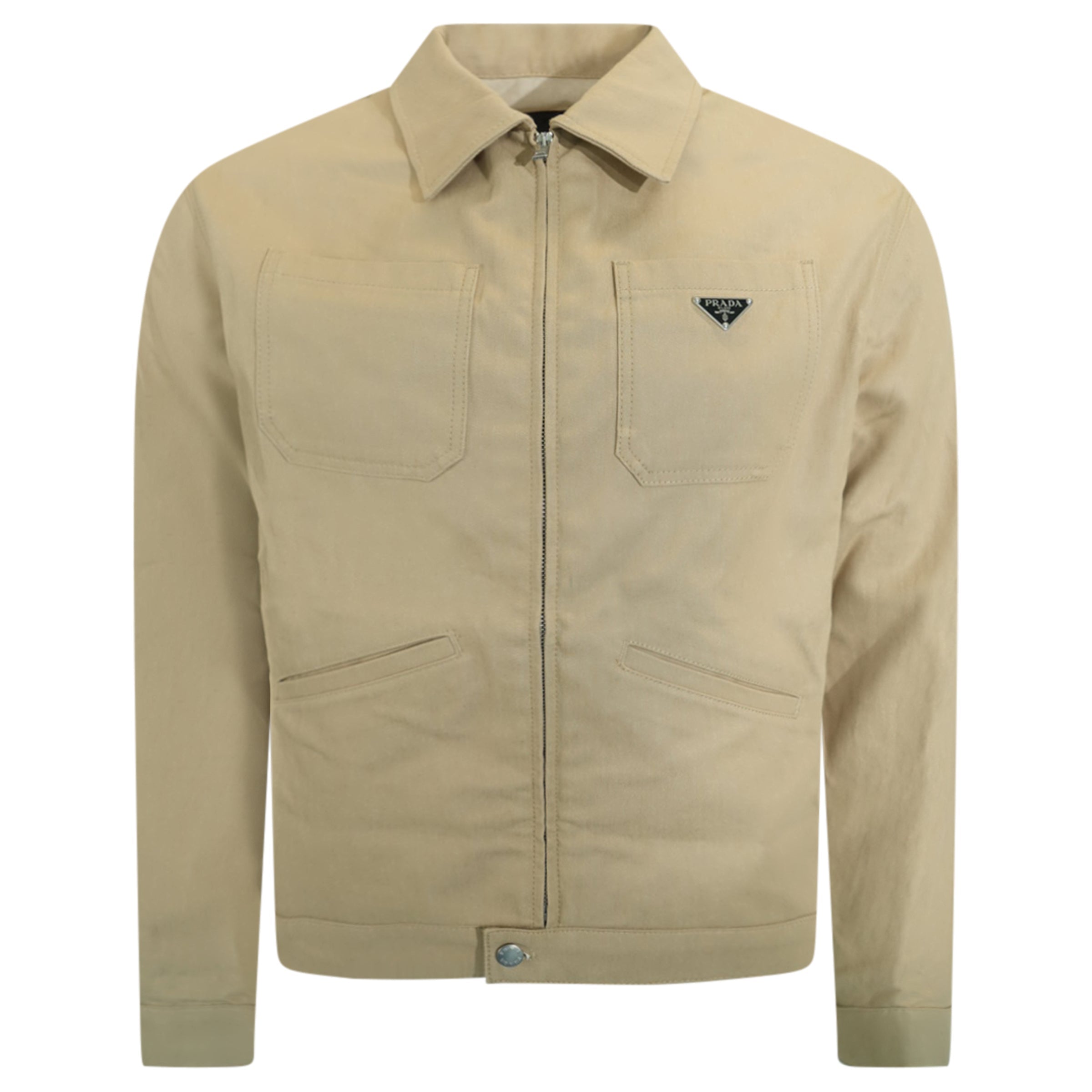 PRADA BEIGE PATCH DENIM JACKET - MEDIUM | PRE OWNED - Affluent ArchivesUsed HIGH END DESIGNER CLOTHING