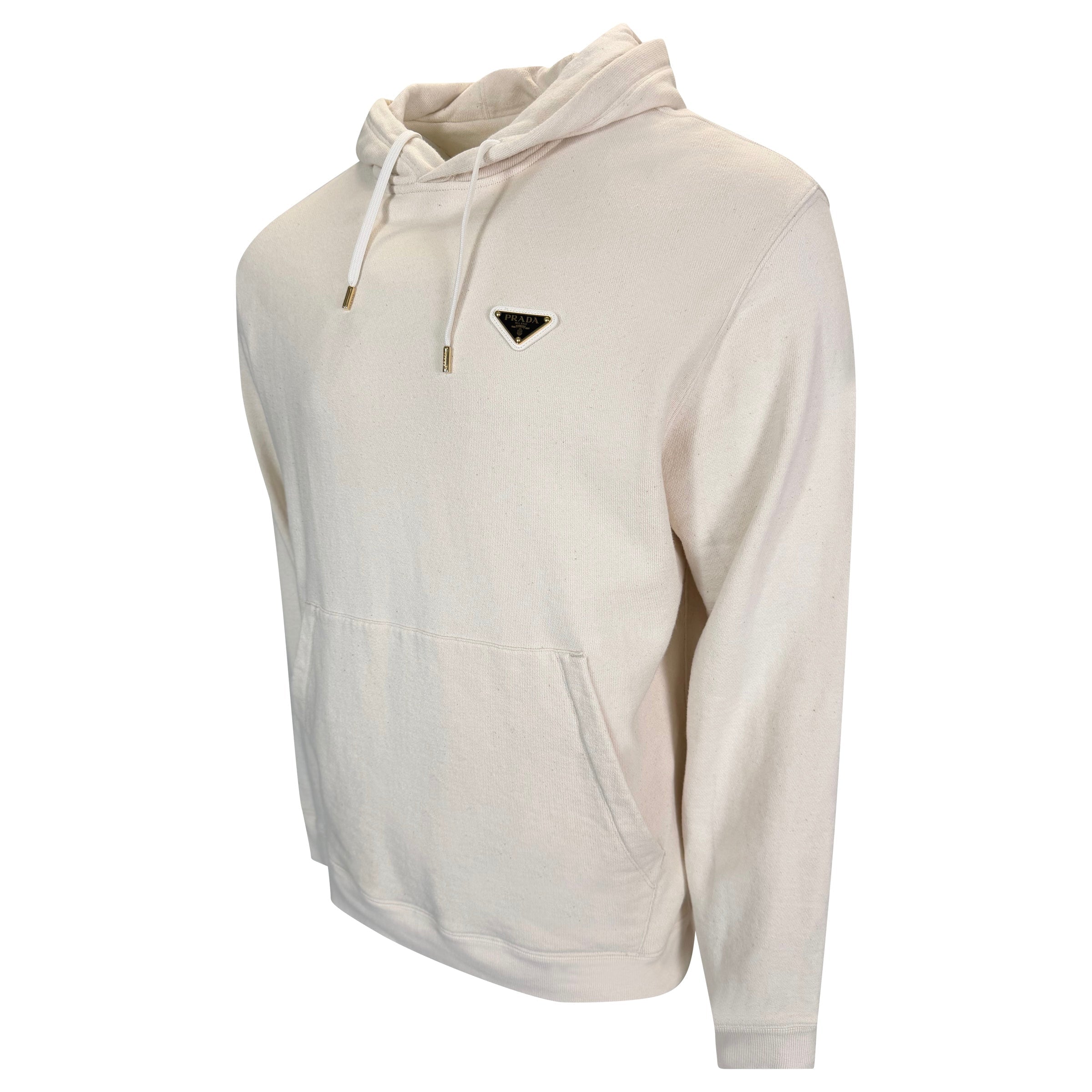 PRADA BEIGE PLAQUE HOODIE - SMALL (Fits XL) - Affluent ArchivesUsed HIGH END DESIGNER CLOTHING