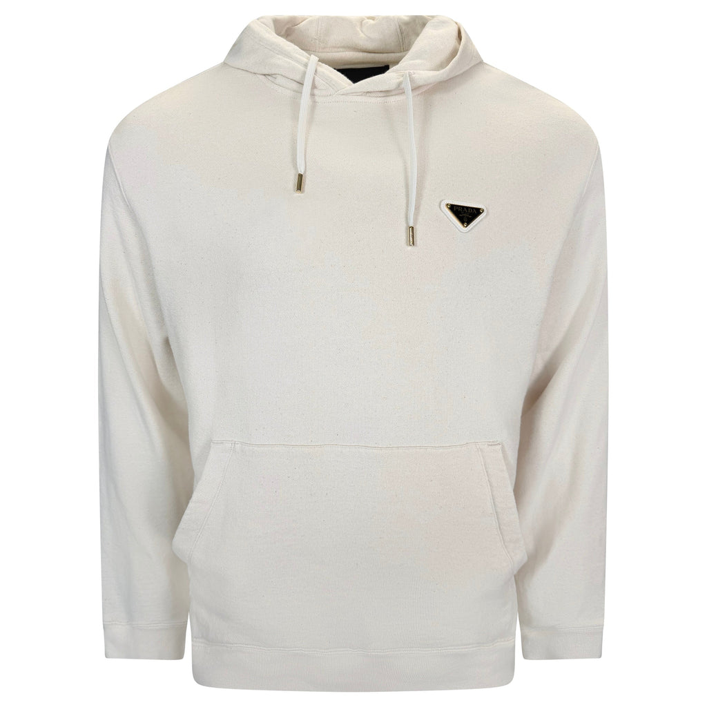 PRADA BEIGE PLAQUE HOODIE - SMALL (Fits XL) - Affluent ArchivesUsed HIGH END DESIGNER CLOTHING