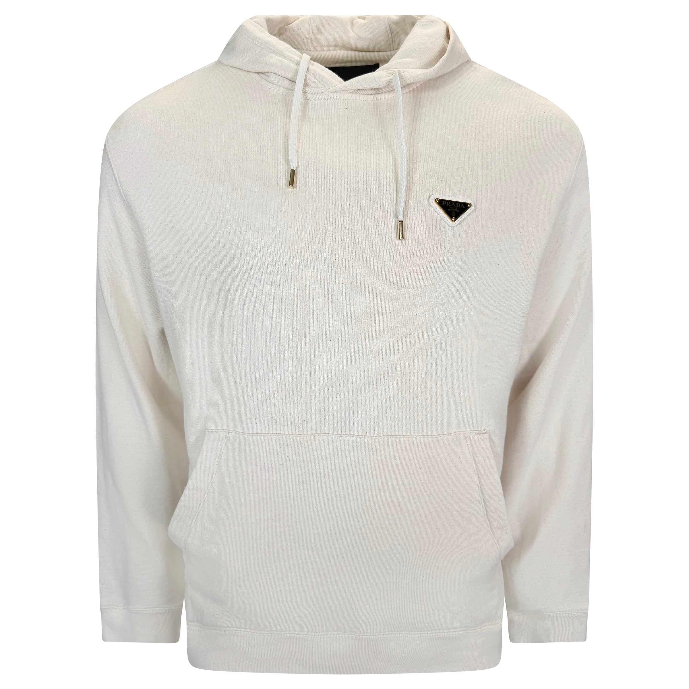 PRADA BEIGE PLAQUE HOODIE - SMALL (Fits XL) - Affluent ArchivesUsed HIGH END DESIGNER CLOTHING