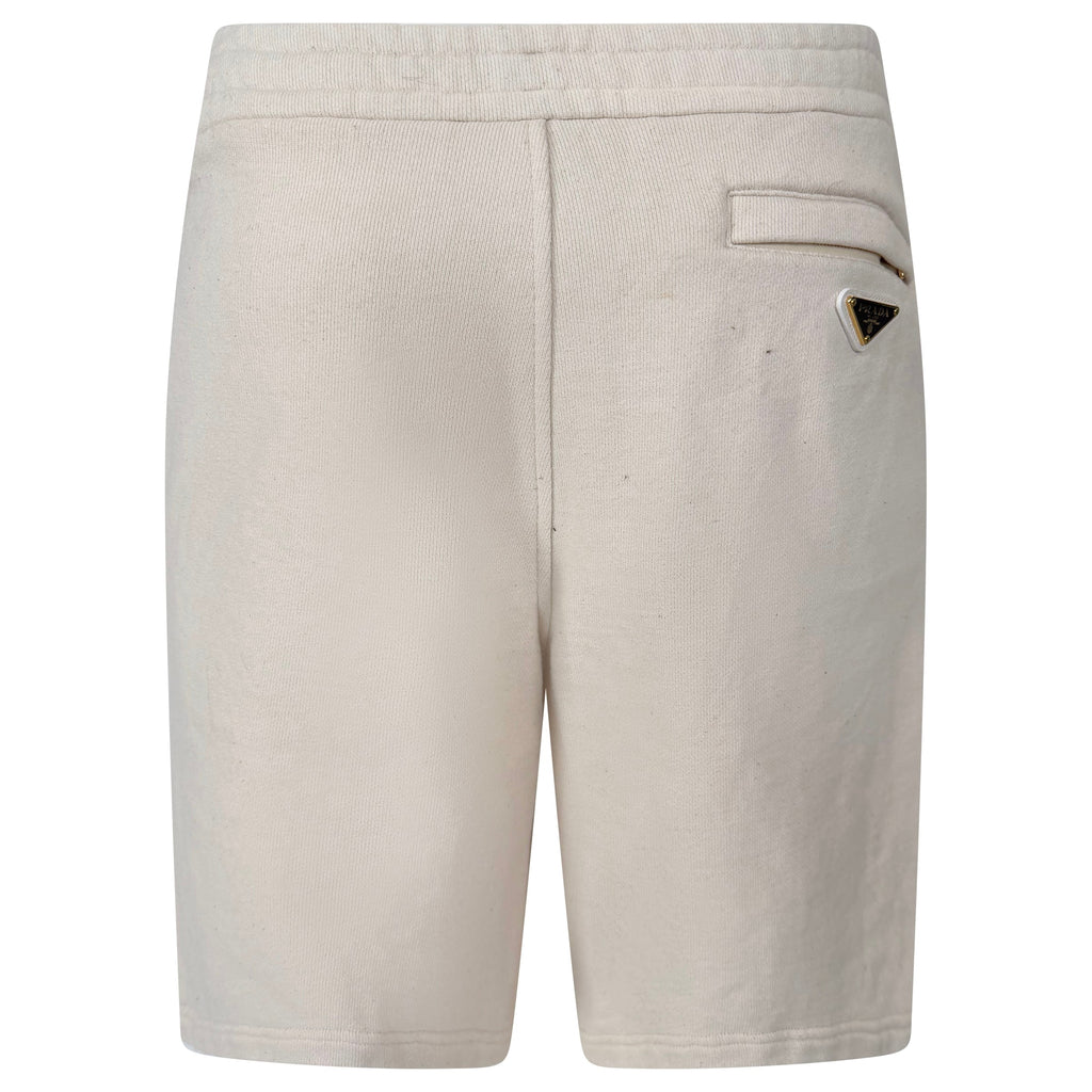 PRADA BEIGE PLAQUE TRACK SHORTS - MEDIUM (Fit Large) - Affluent ArchivesUsed HIGH END DESIGNER CLOTHING
