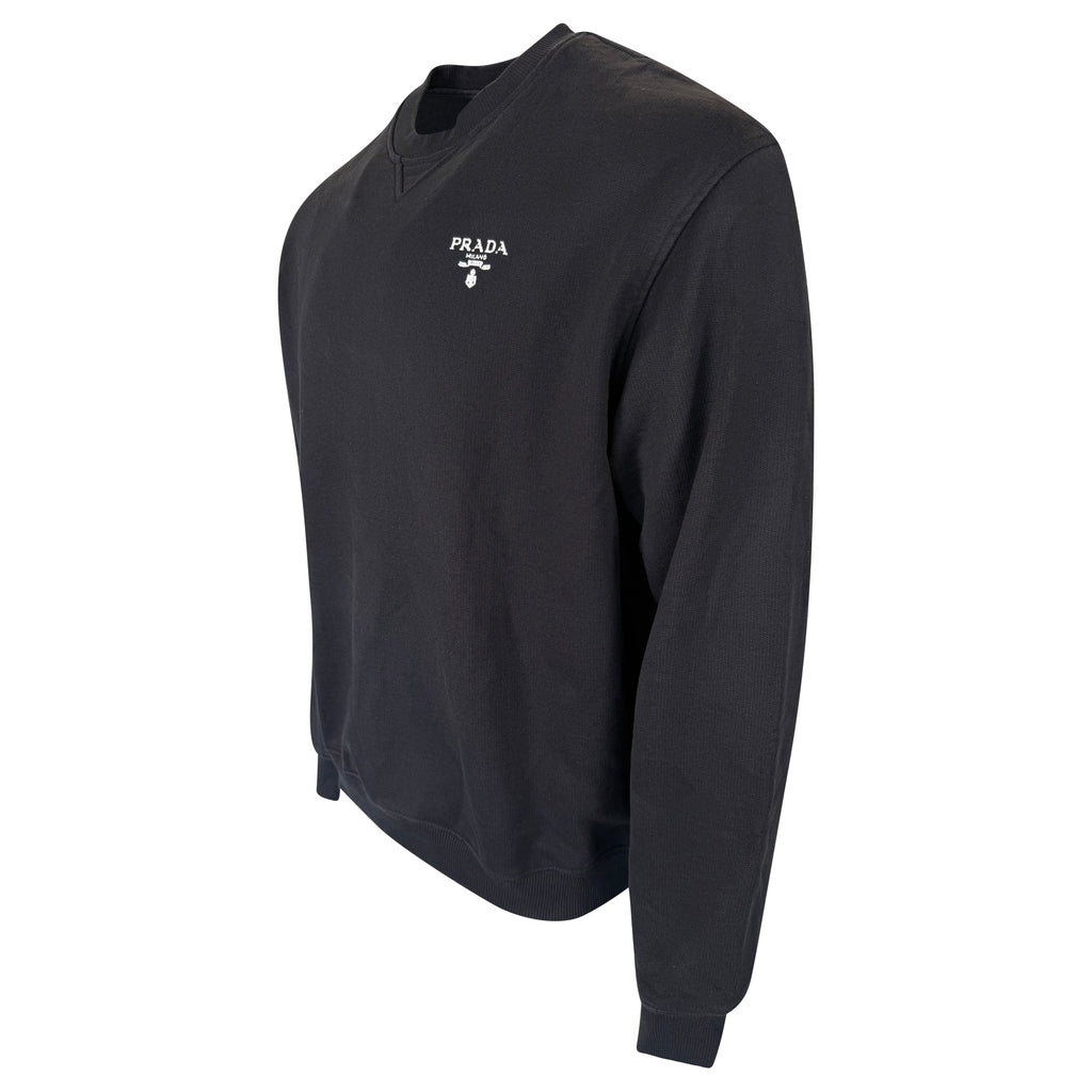 PRADA BLACK LOGO CREWNECK SWEATSHIRT - XL | PRE OWNED - Affluent ArchivesUsed HIGH END DESIGNER CLOTHING
