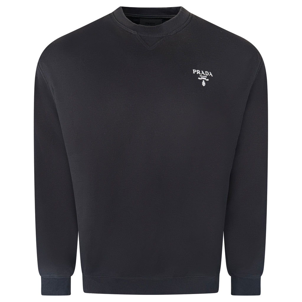PRADA BLACK LOGO CREWNECK SWEATSHIRT - XL | PRE OWNED - Affluent ArchivesUsed HIGH END DESIGNER CLOTHING