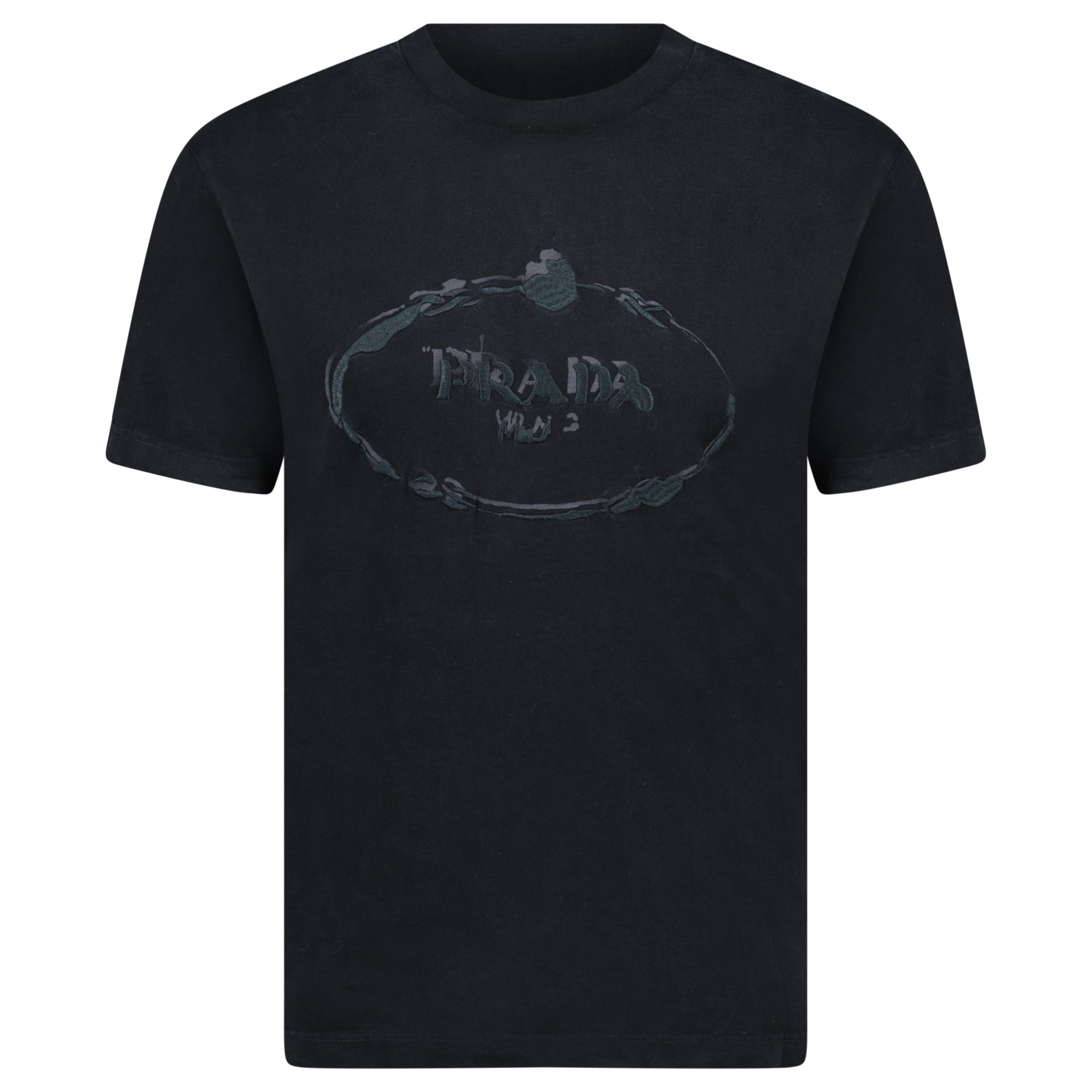 PRADA BLACK LOGO T SHIRT - XL (Fits M) - Affluent ArchivesUsed HIGH END DESIGNER CLOTHING