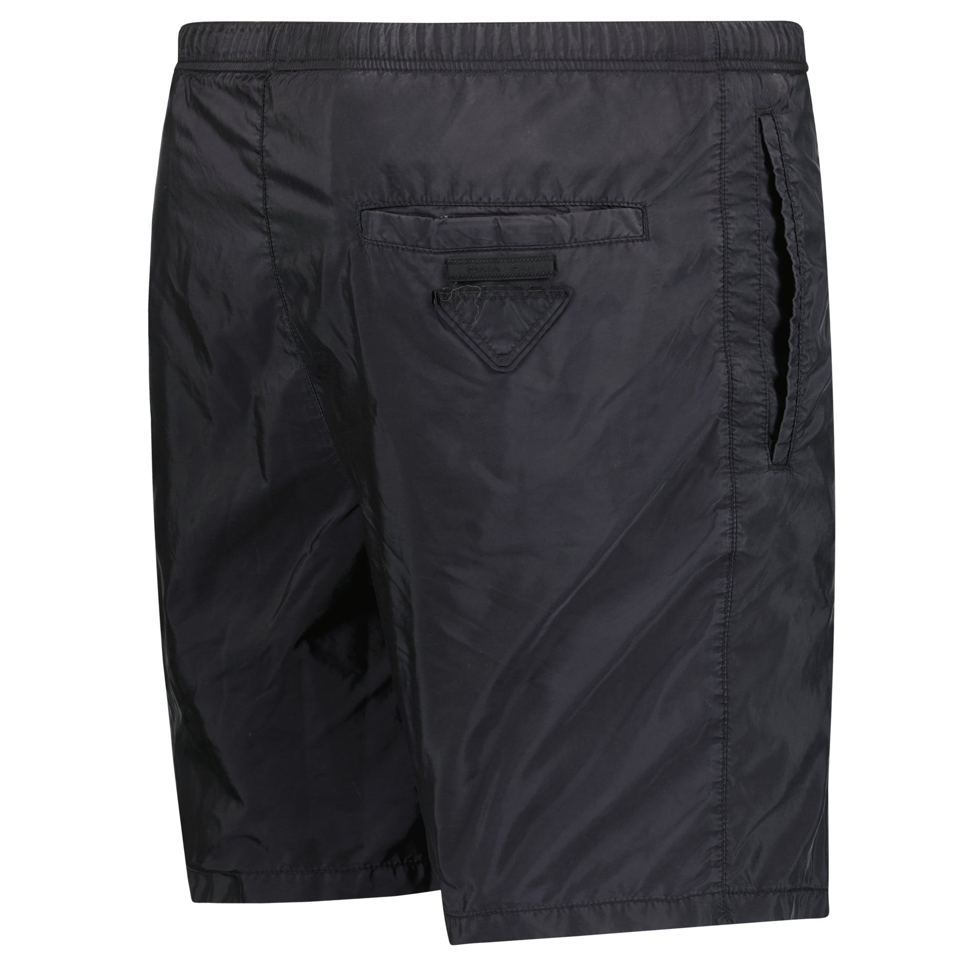 PRADA BLACK NYLON TRIANGLE BADGE SWIM SHORTS - SMALL - Affluent ArchivesUsed HIGH END DESIGNER CLOTHING