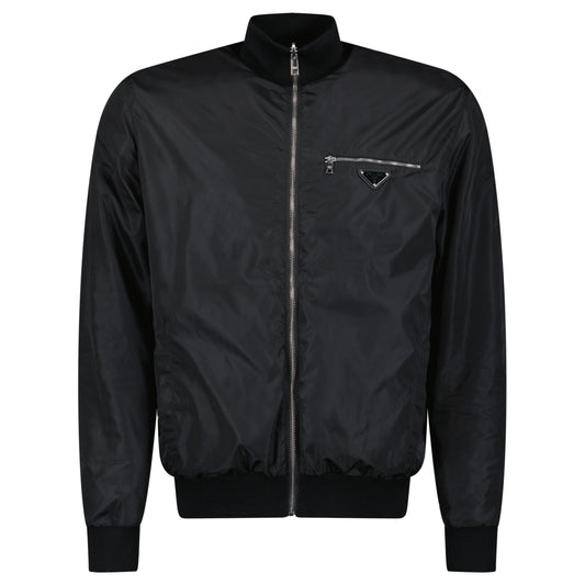 PRADA BLACK RE NYLON TRIANGLE BADGE JACKET - XL (Fits L) - Affluent ArchivesUsed HIGH END DESIGNER CLOTHING