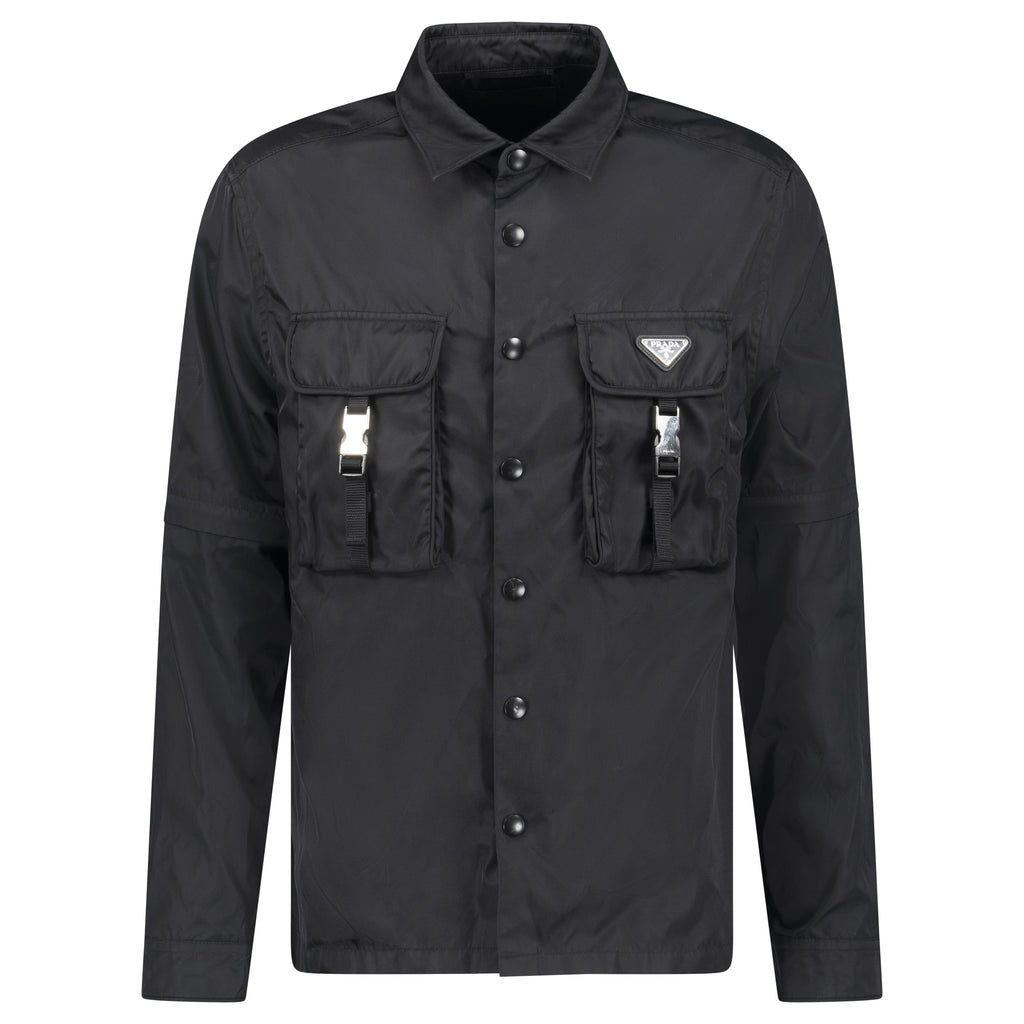 PRADA BLACK RE NYLON TRIANGLE PLAQUE JACKET - MEDIUM (Fits M/L) - Affluent ArchivesUsed HIGH END DESIGNER CLOTHING