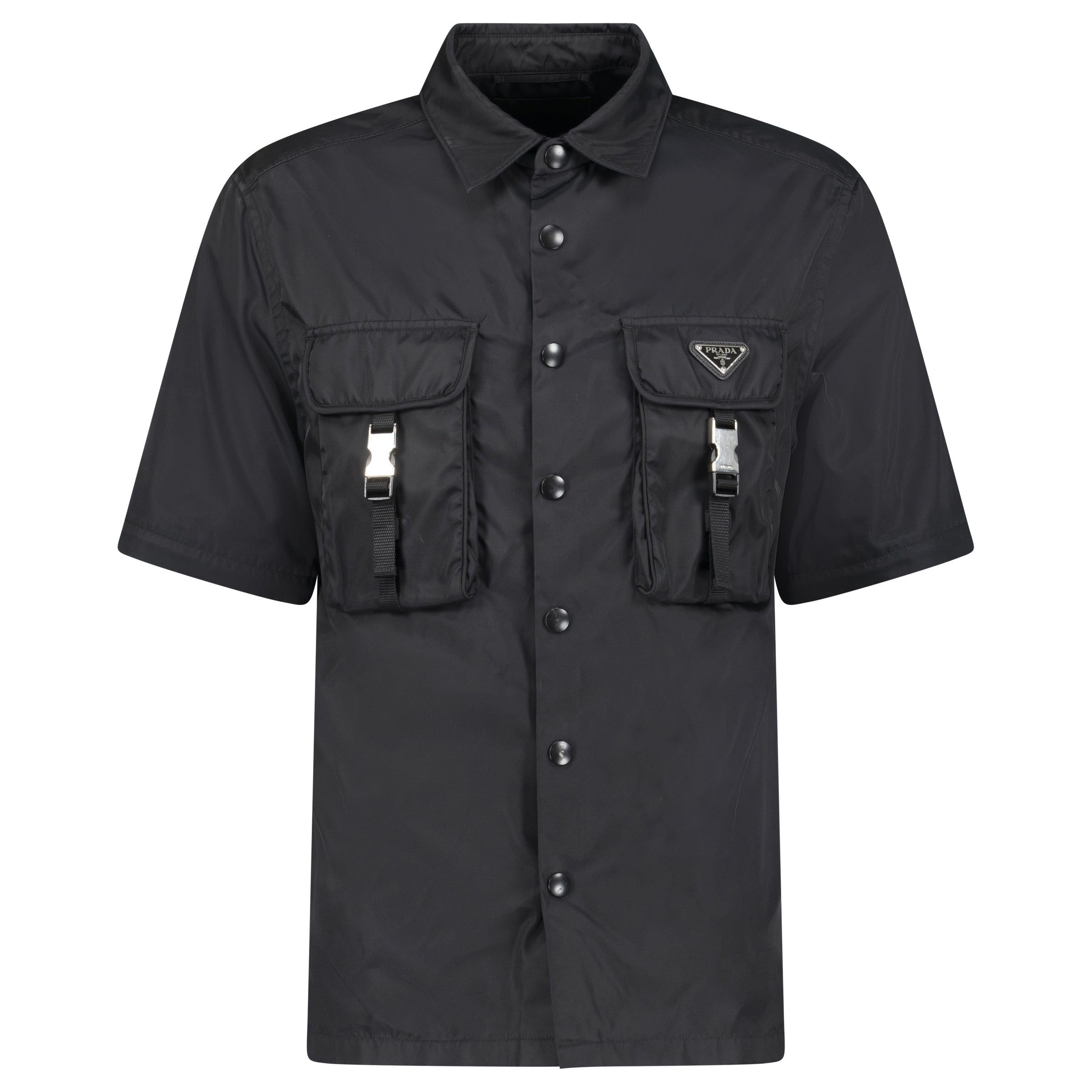 PRADA BLACK RE NYLON TRIANGLE PLAQUE JACKET - MEDIUM (Fits M/L) - Affluent ArchivesUsed HIGH END DESIGNER CLOTHING