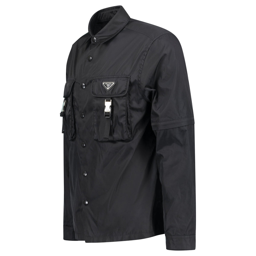 PRADA BLACK RE NYLON TRIANGLE PLAQUE JACKET - MEDIUM (Fits M/L) - Affluent ArchivesUsed HIGH END DESIGNER CLOTHING