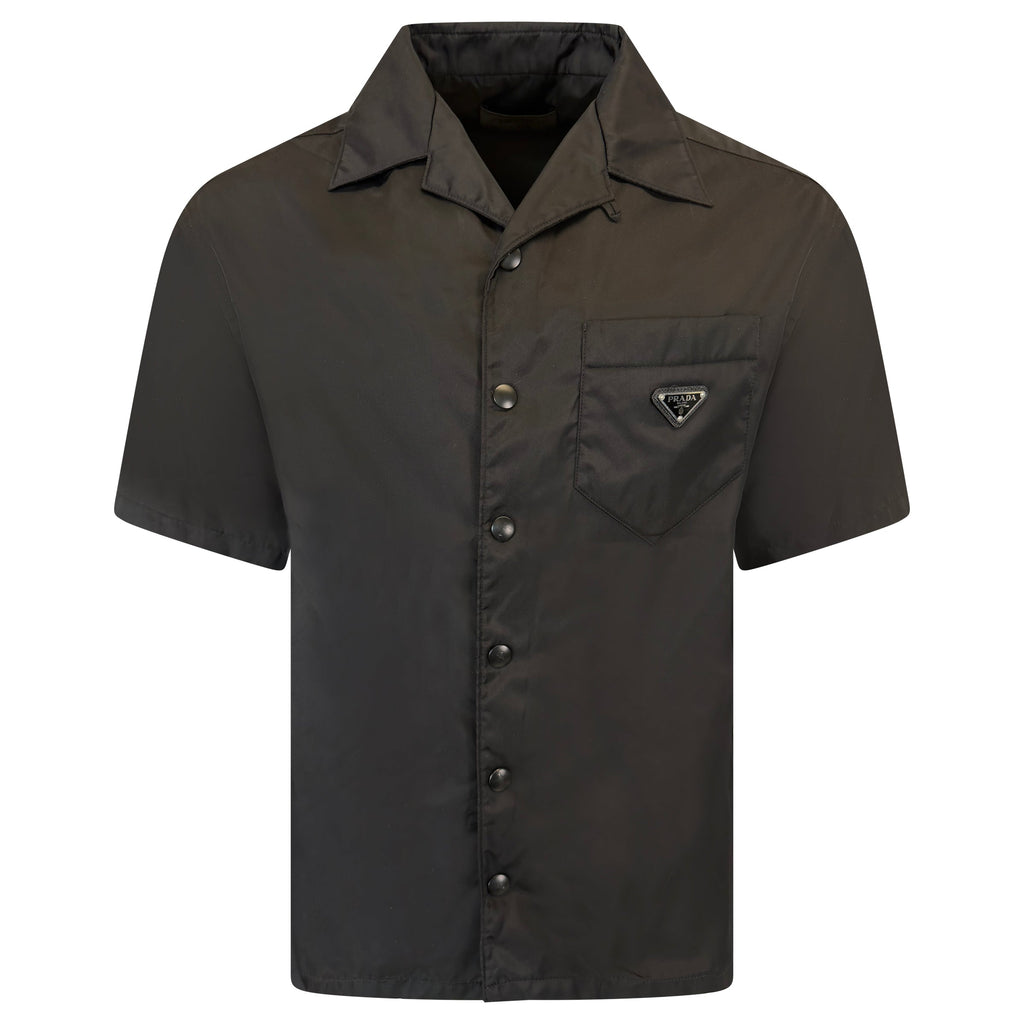 PRADA BLACK RE NYLON TRIANGLE PLAQUE SHIRT - MEDIUM (48) | PRE OWNED - Affluent ArchivesUsed HIGH END DESIGNER CLOTHING