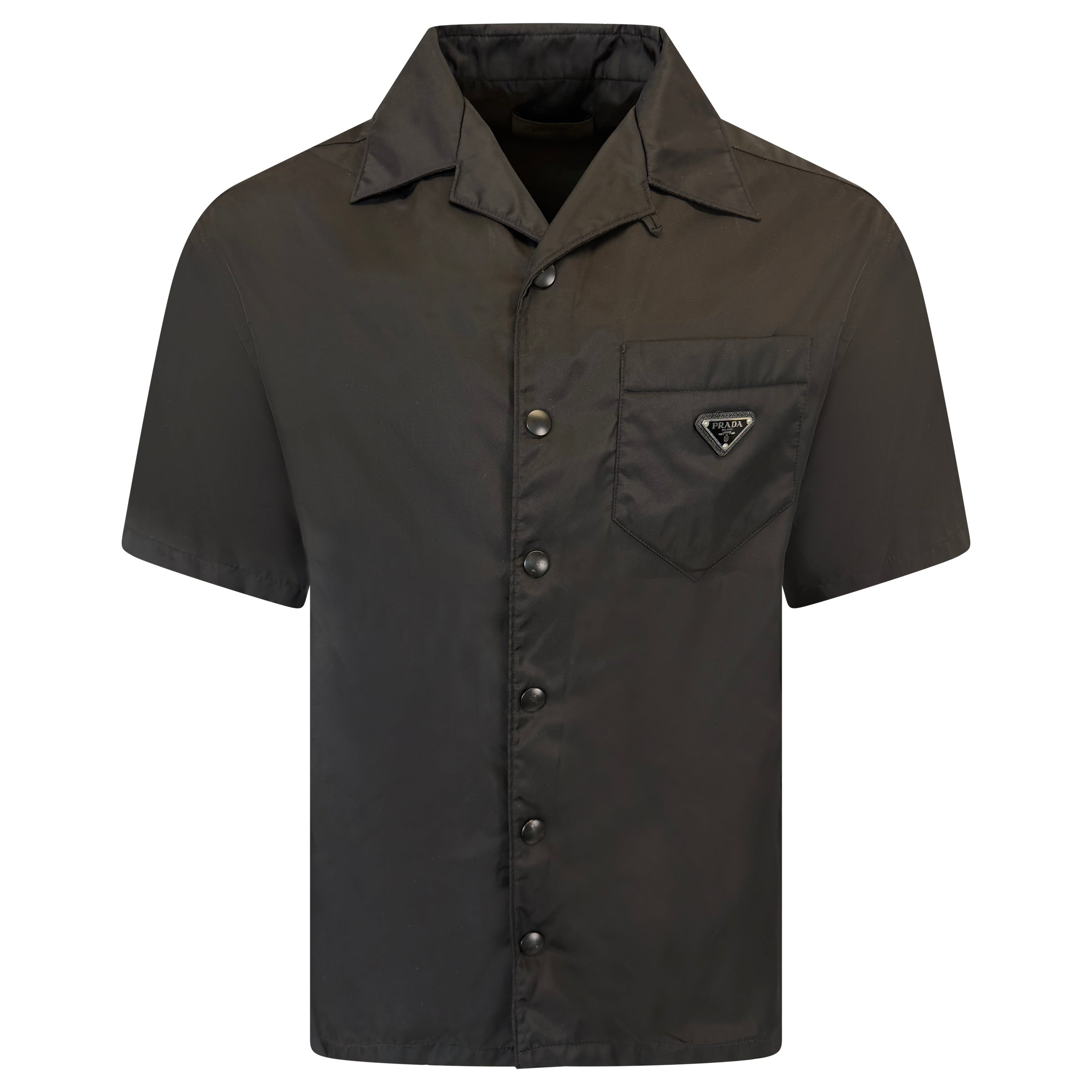PRADA BLACK RE NYLON TRIANGLE PLAQUE SHIRT - MEDIUM (48) | PRE OWNED - Affluent ArchivesUsed HIGH END DESIGNER CLOTHING
