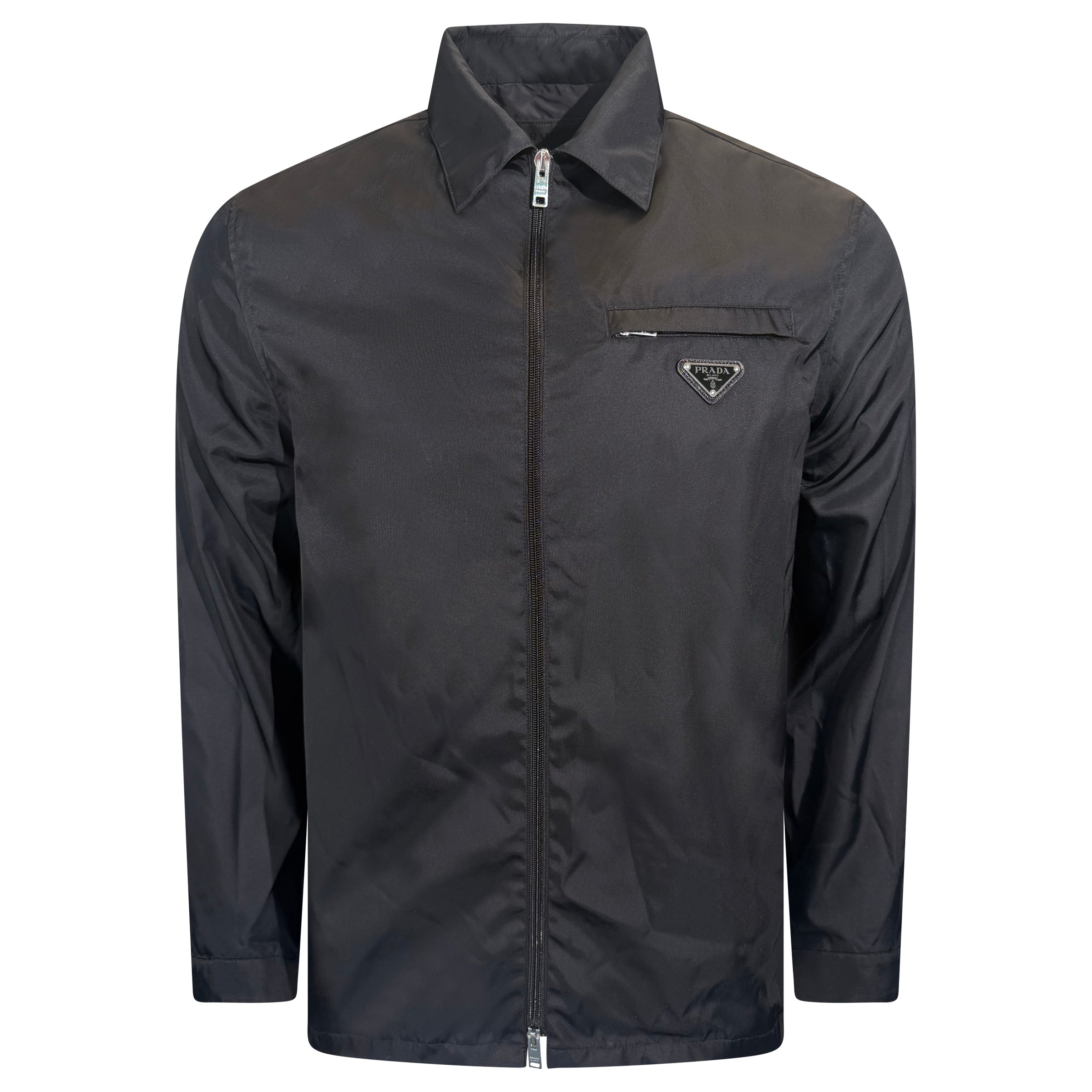 PRADA BLACK TRIANGLE BADGE JACKET - LARGE (Fits M/L) | PRE OWNED - Affluent ArchivesUsed HIGH END DESIGNER CLOTHING