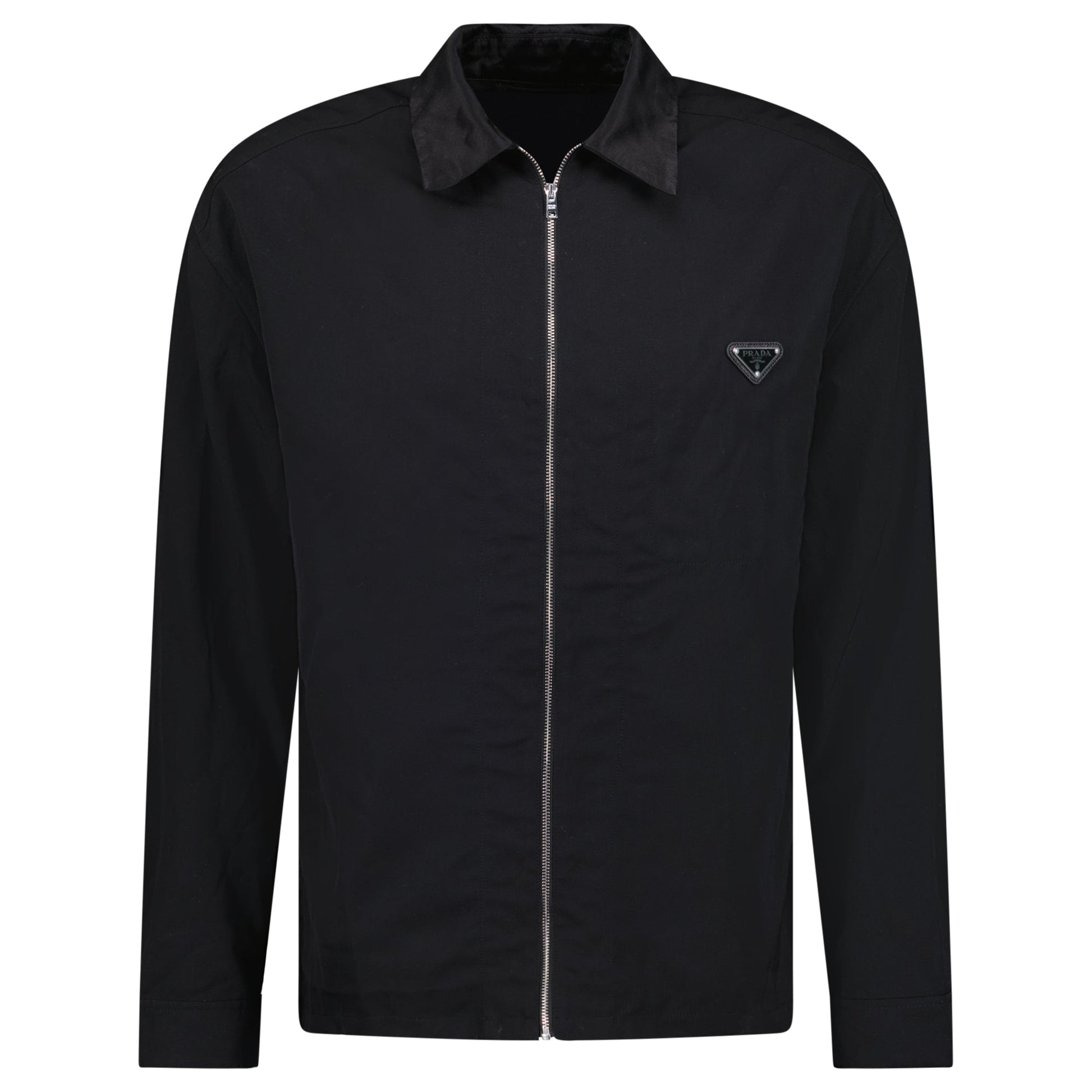 PRADA BLACK TRIANGLE BADGE OVERSHIRT - SMALL (Fits Medium) - Affluent ArchivesUsed HIGH END DESIGNER CLOTHING
