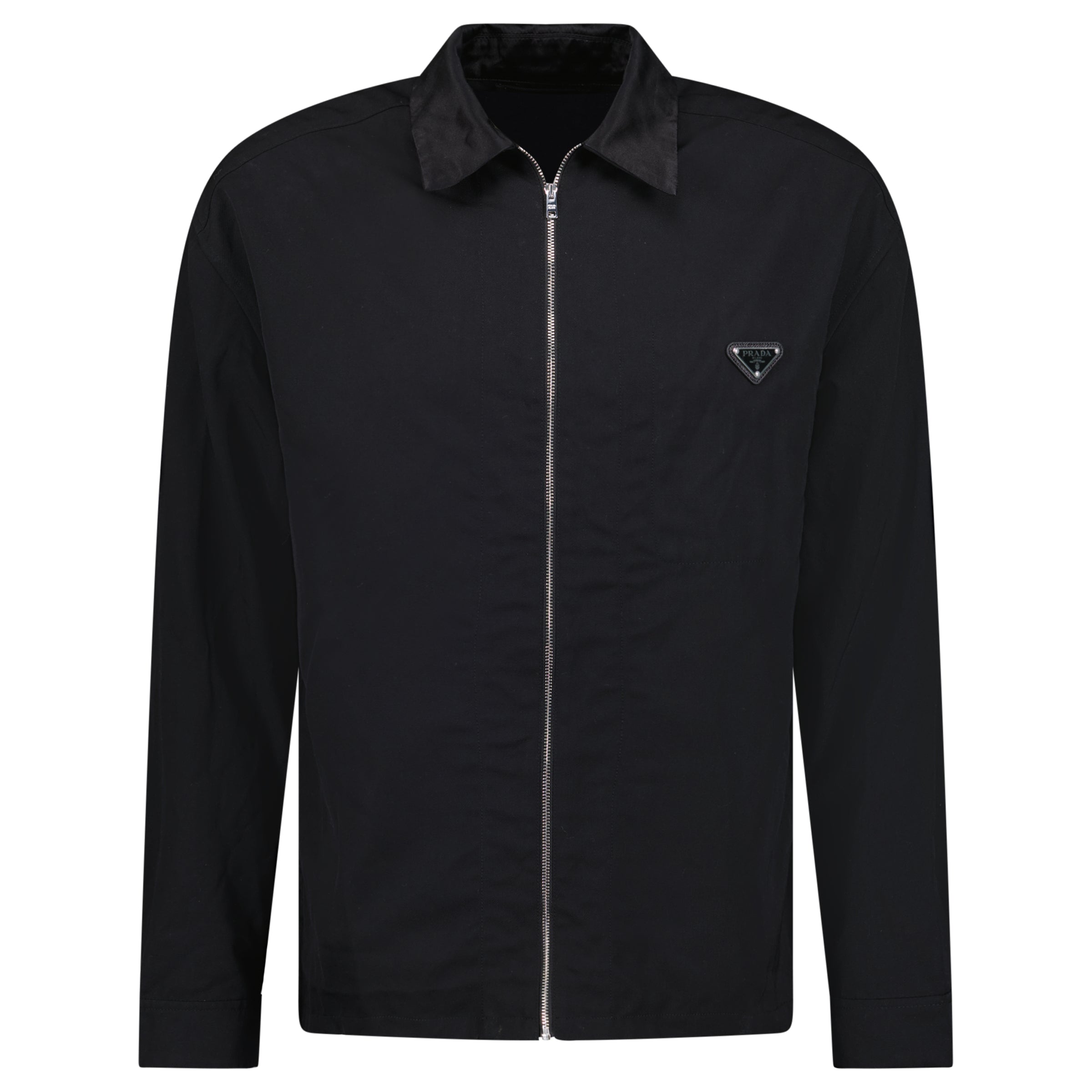 PRADA BLACK TRIANGLE BADGE OVERSHIRT - SMALL (Fits Medium) - Affluent ArchivesUsed HIGH END DESIGNER CLOTHING