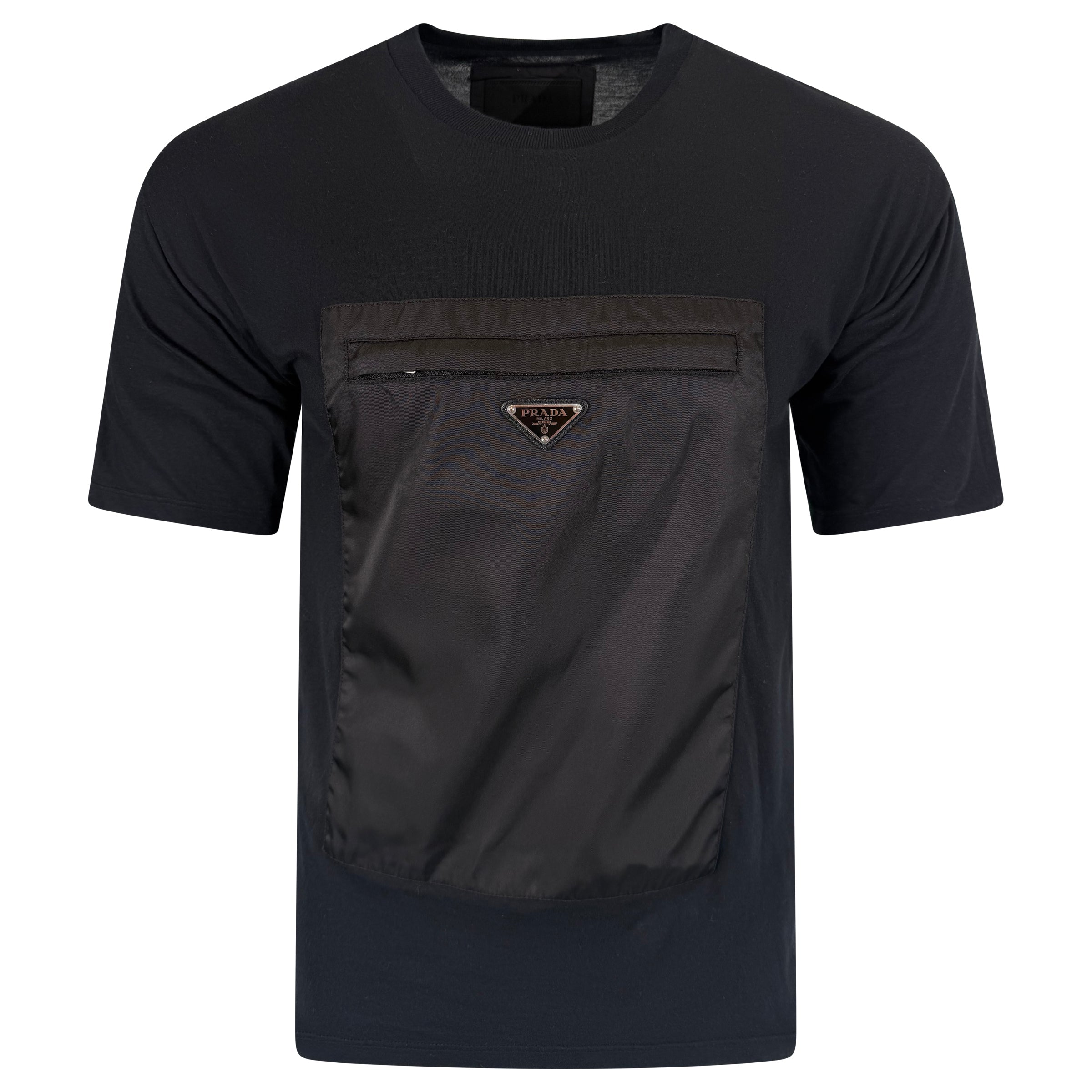 PRADA BLACK TRIANGLE LOGO T SHRT - SMALL (Fits Medium) | PRE OWNED - Affluent ArchivesUsed HIGH END DESIGNER CLOTHING