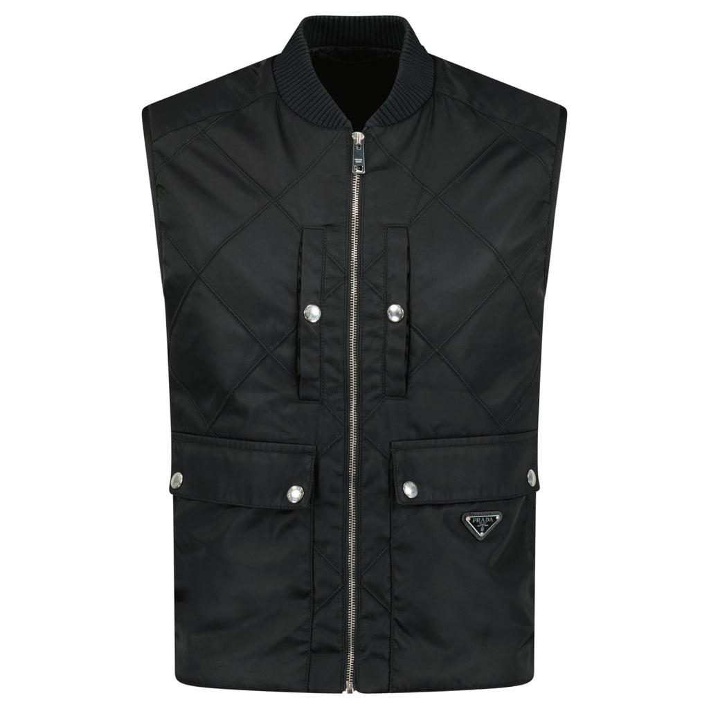 PRADA BLACK TRIANGLE LOGO UTILITY GILET - XL (Fits M/L) - Affluent ArchivesUsed HIGH END DESIGNER CLOTHING